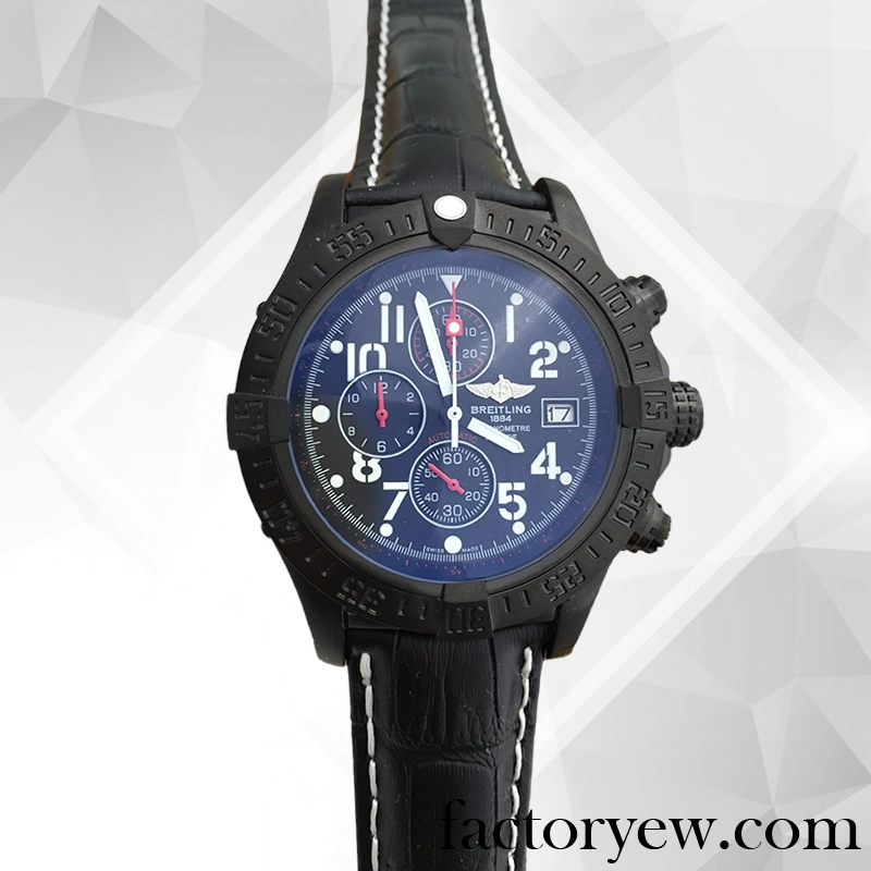 EW Breitling Avenger M13370 46mm Men’s Fake Black Dial Leather Strap