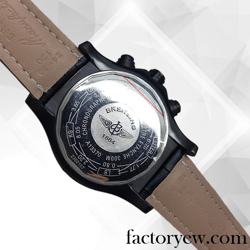 EW Breitling Avenger M13370 46mm Men’s Fake Black Dial Leather Strap