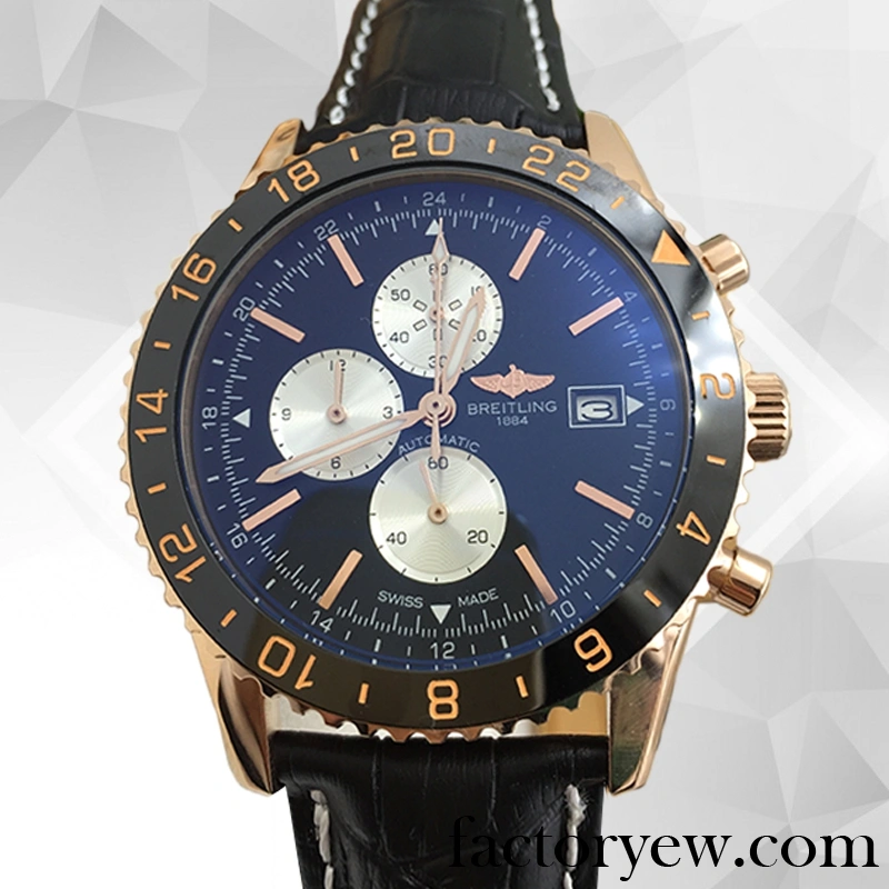 EW Breitling Chronoliner R24312 Men’s 46mm Fake Rose Gold-tone Black Dial