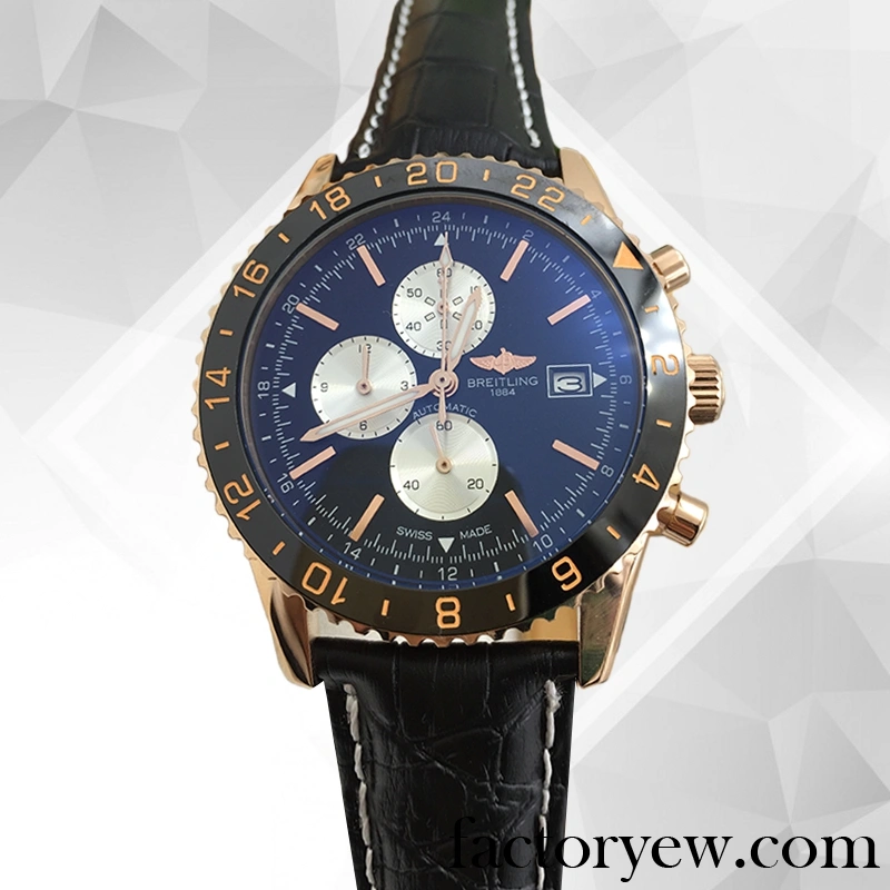 EW Breitling Chronoliner R24312 Men’s 46mm Fake Rose Gold-tone Black Dial