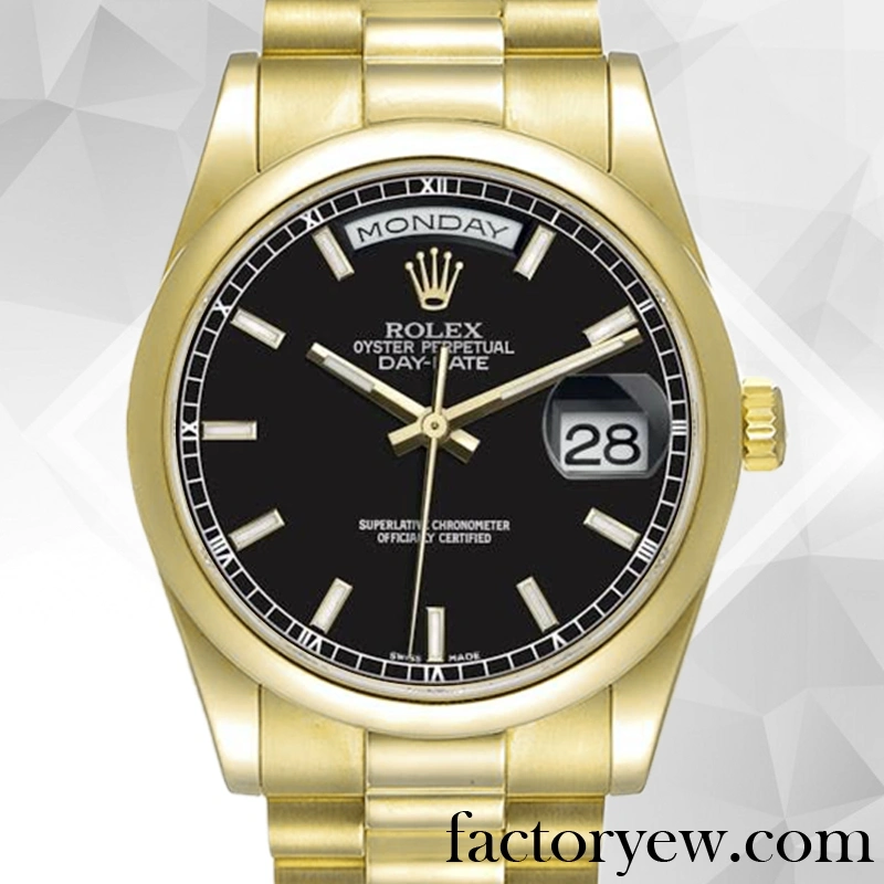 TrustyTime EW Rolex Day-Date 118208 Rolex Calibre Fake 2836 2813 Men’s Hands and Markers Gold-tone