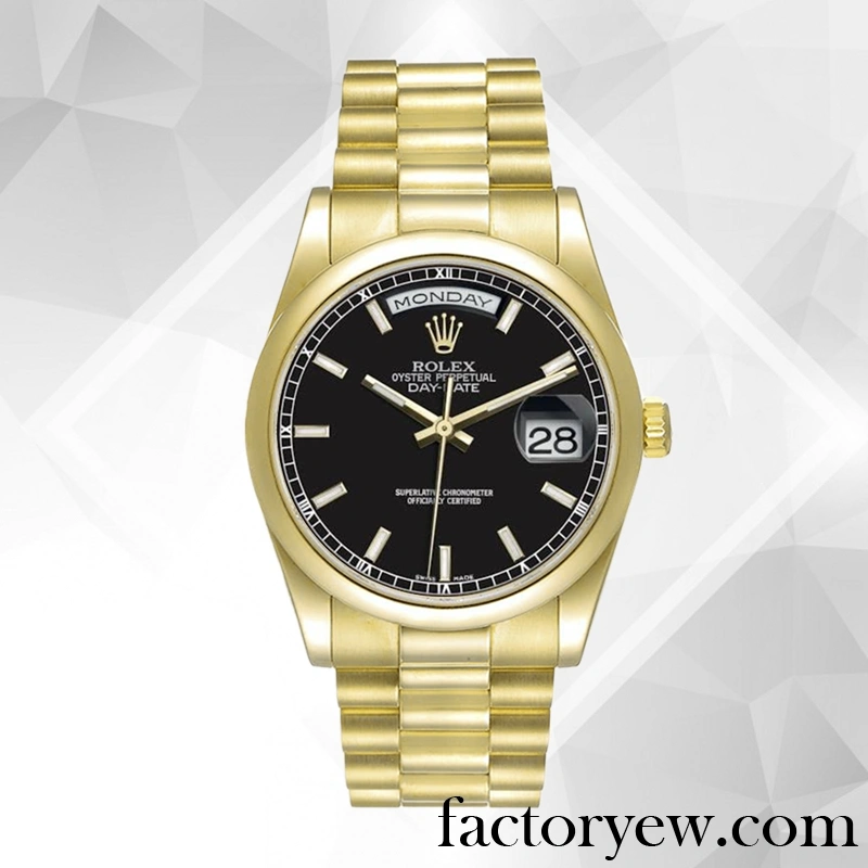TrustyTime EW Rolex Day-Date 118208 Rolex Calibre Fake 2836 2813 Men’s Hands and Markers Gold-tone