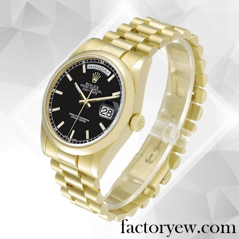 TrustyTime EW Rolex Day-Date 118208 Rolex Calibre Fake 2836 2813 Men’s Hands and Markers Gold-tone