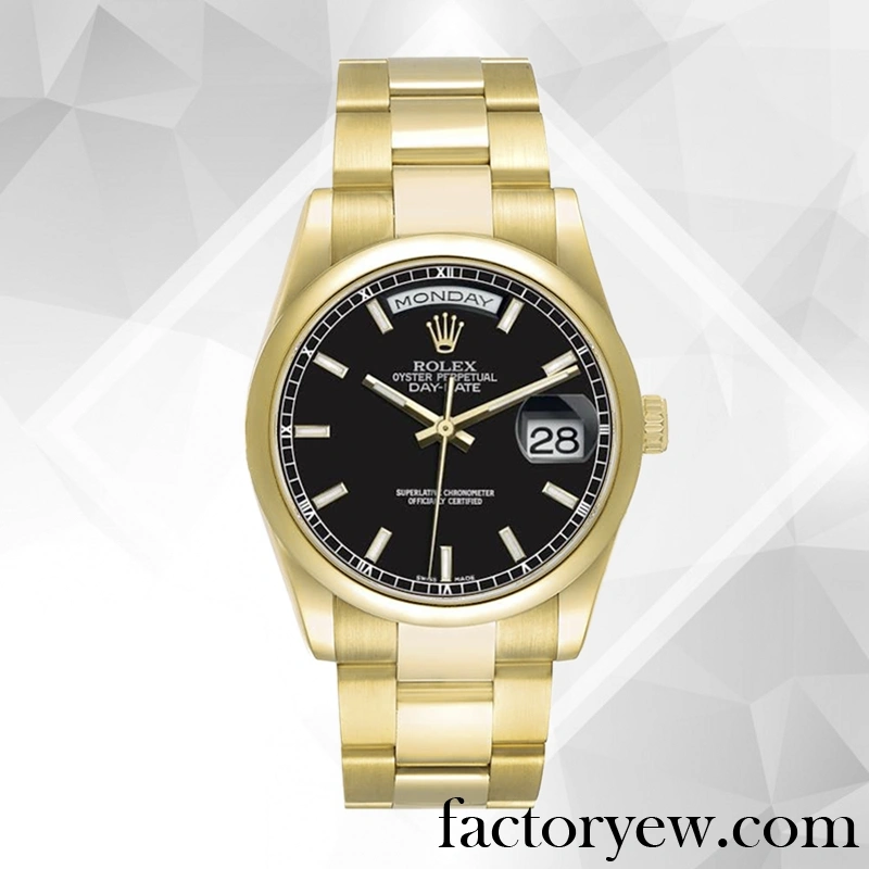 TrustyTime EW Rolex Day-Date 118208 Rolex Calibre Fake 2836 2813 Men’s Hands and Markers Gold-tone