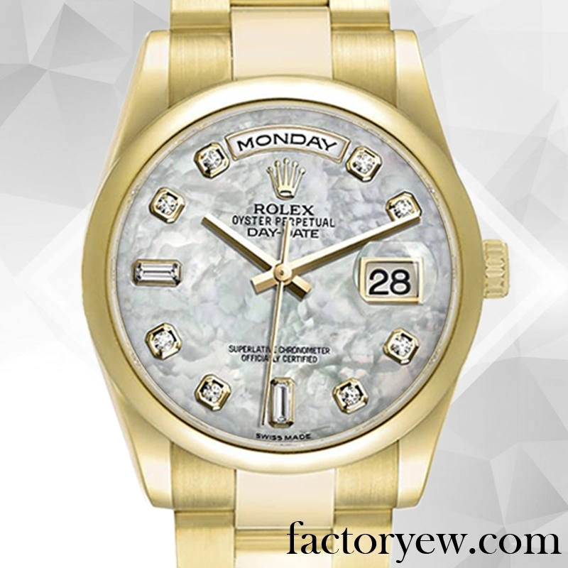 TrustyTime EW Rolex Day-Date Men’s 118208 Rolex Fake Calibre 2836 2813 Mother of Pearl Dial Gold-tone