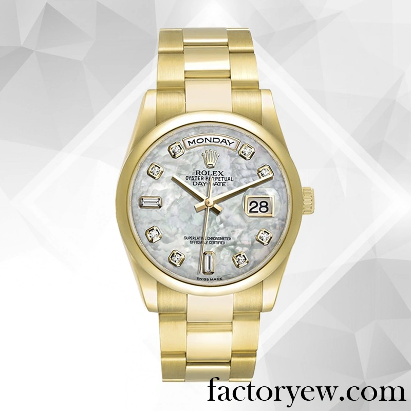 TrustyTime EW Rolex Day-Date Men’s 118208 Rolex Fake Calibre 2836 2813 Mother of Pearl Dial Gold-tone