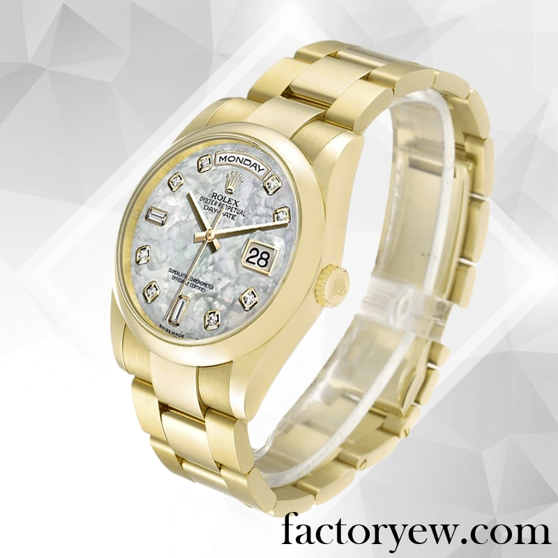 TrustyTime EW Rolex Day-Date Men’s 118208 Rolex Fake Calibre 2836 2813 Mother of Pearl Dial Gold-tone