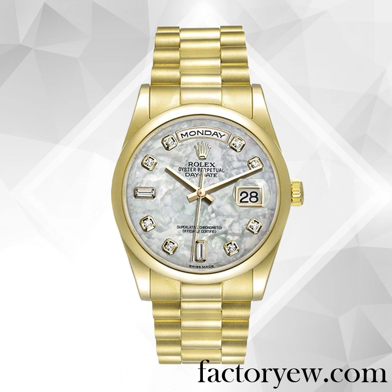 TrustyTime EW Rolex Day-Date Men’s 118208 Rolex Fake Calibre 2836 2813 Mother of Pearl Dial Gold-tone