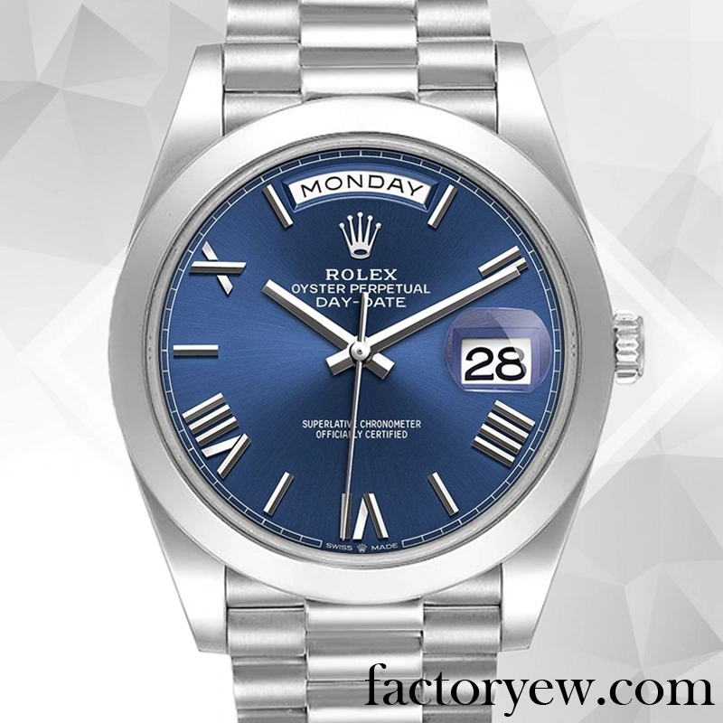 TrustyTime EW Rolex Day-Date Rolex Calibre 2836 2813 Fake 228206 Men’s Silver-tone Blue Dial