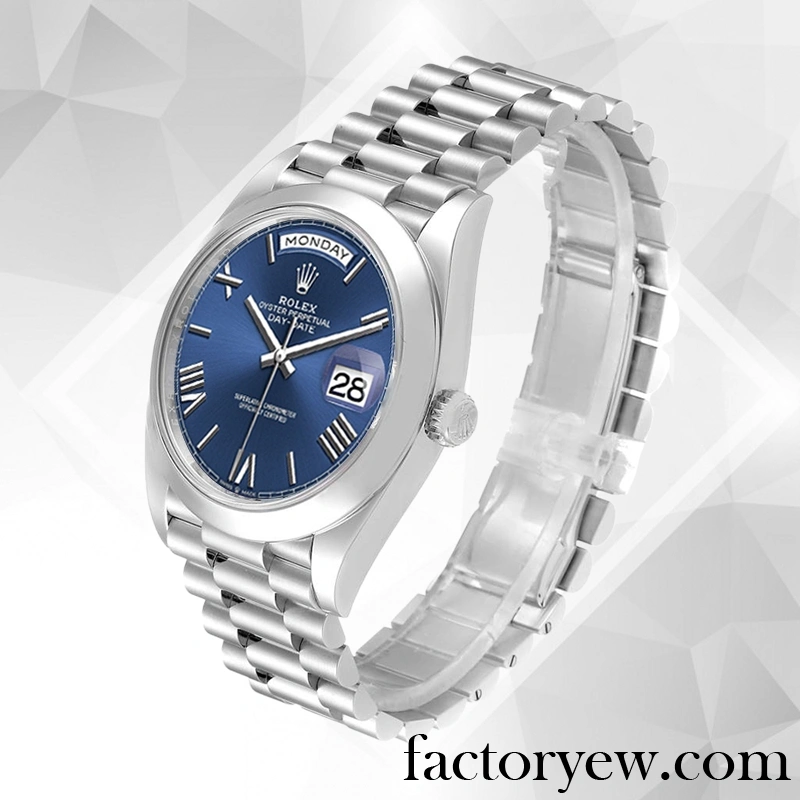 TrustyTime EW Rolex Day-Date Rolex Calibre 2836 2813 Fake 228206 Men’s Silver-tone Blue Dial