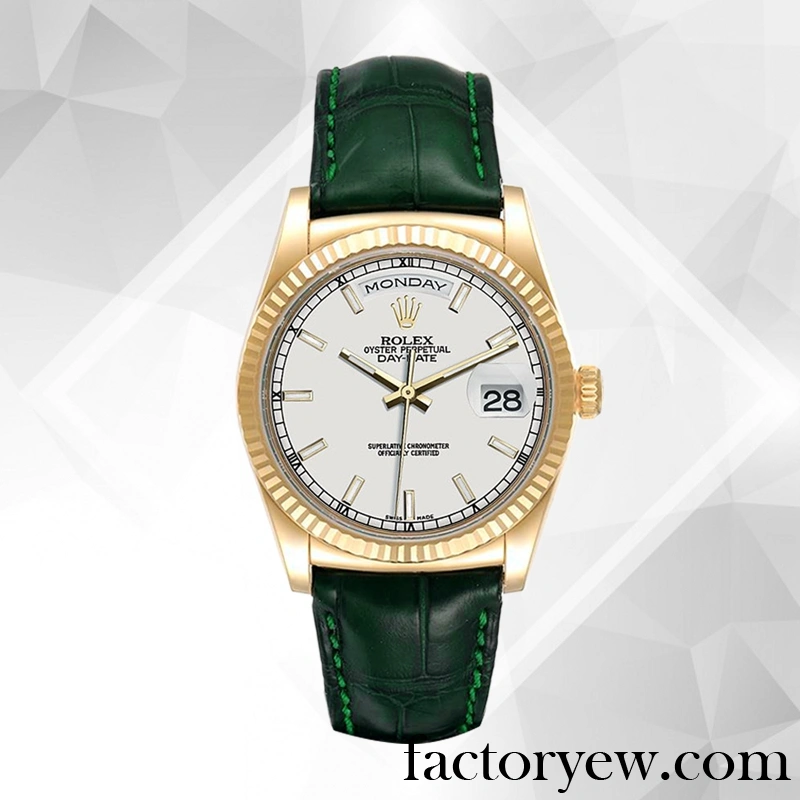 TrustyTime EW Rolex Day-Date m118138-0123 Rolex Calibre Fake 2836 2813 Men’s White Dial Green-tone