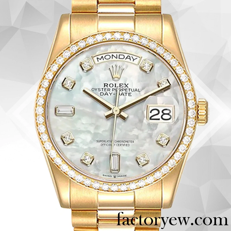 TrustyTime EW Rolex Day-Date m128348rbr-0017 Men’s Rolex Fake Calibre 2836 2813 Gold-tone Mother of Pearl Dial