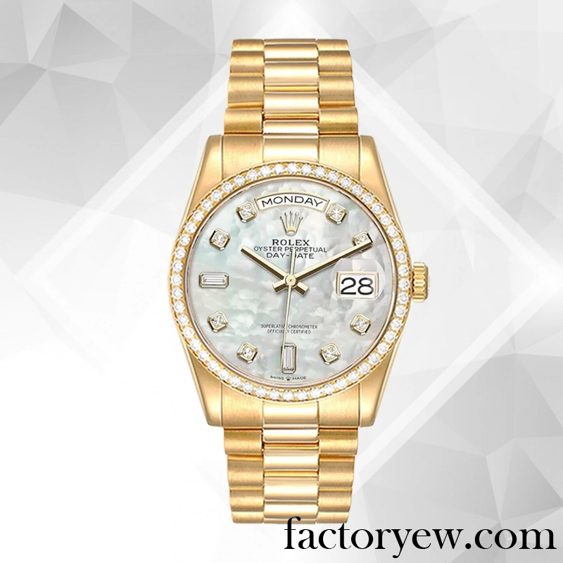 TrustyTime EW Rolex Day-Date m128348rbr-0017 Men’s Rolex Fake Calibre 2836 2813 Gold-tone Mother of Pearl Dial