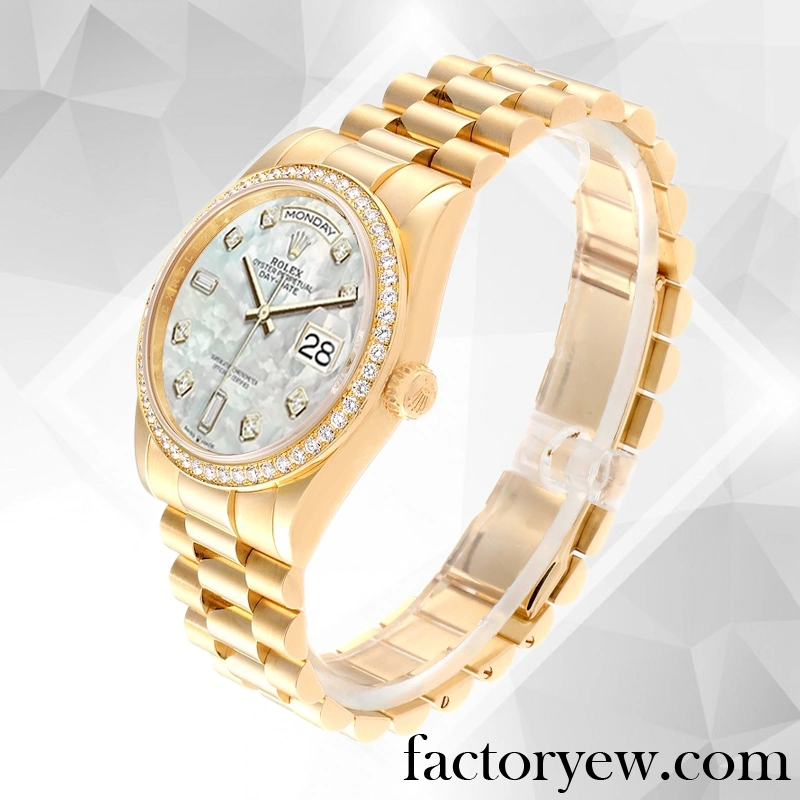 TrustyTime EW Rolex Day-Date m128348rbr-0017 Men’s Rolex Fake Calibre 2836 2813 Gold-tone Mother of Pearl Dial