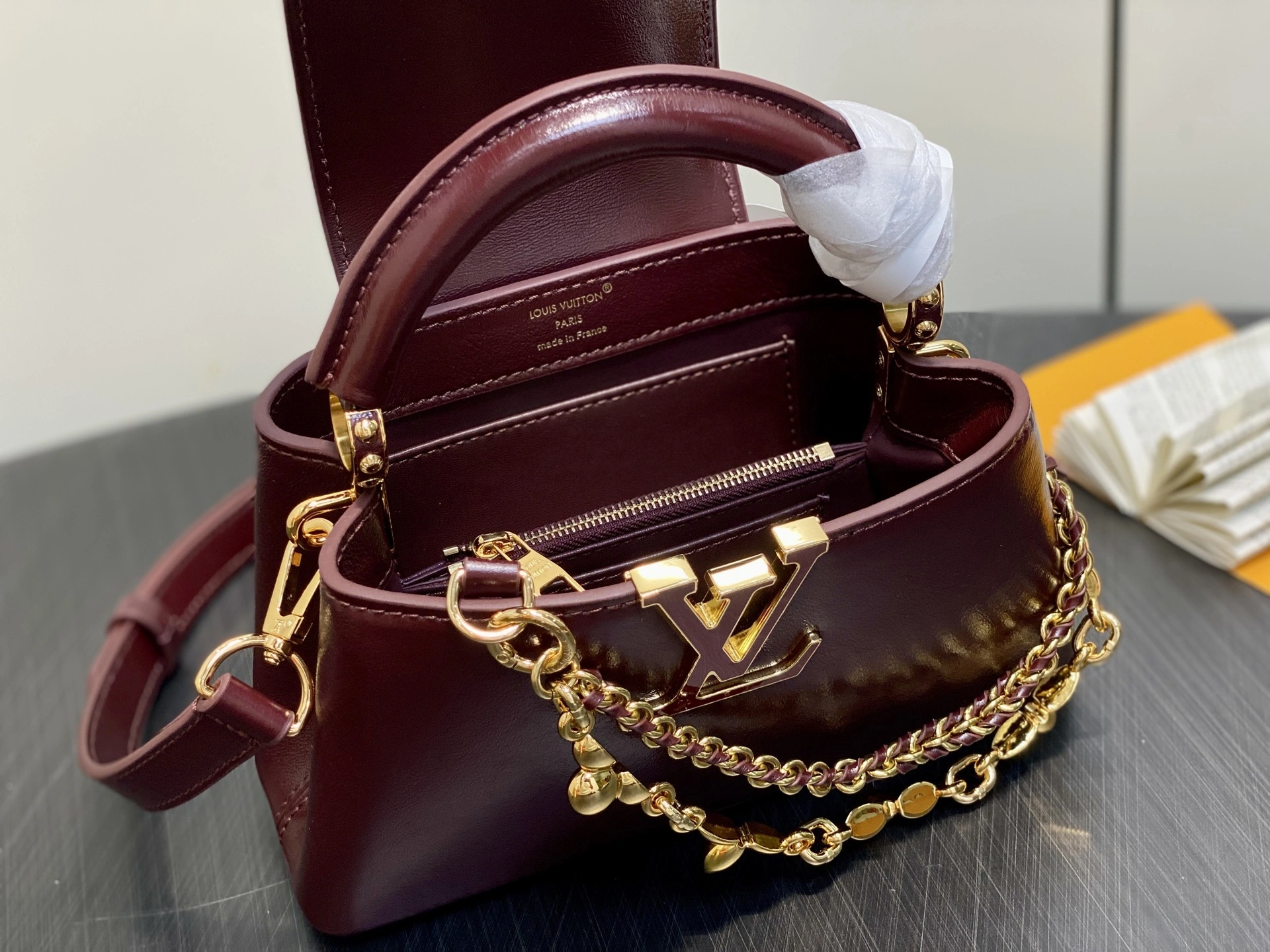MOMO-- 8V M25473 high quality version Capucines East-West waxed skin item:E-B000K1812
