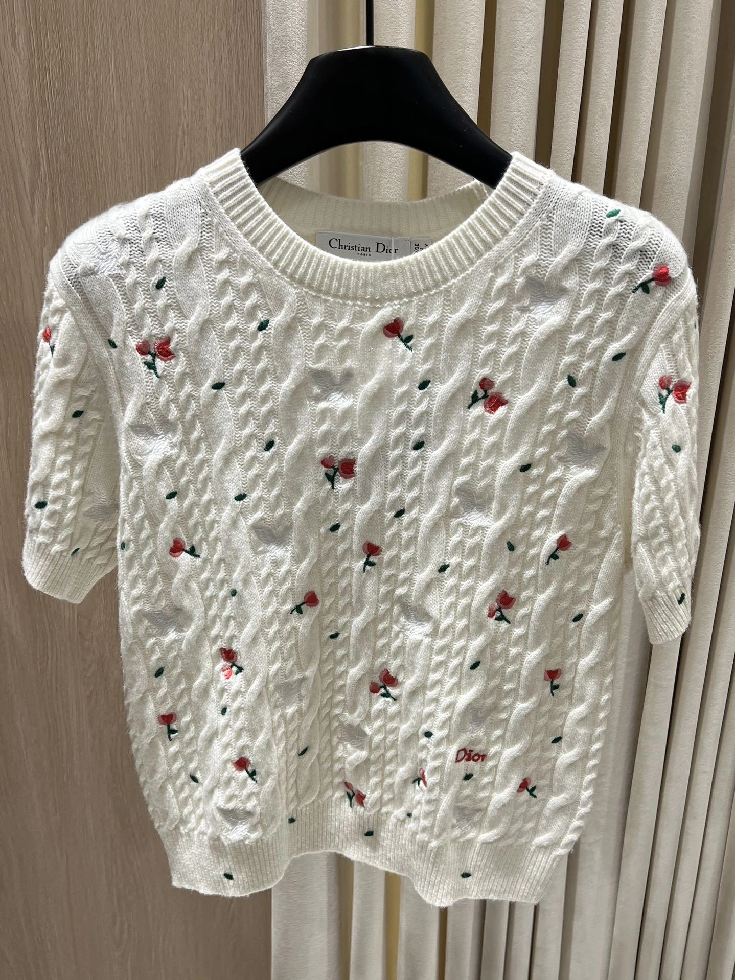 Victoria-- 4ior Rose Embroidered Cable-Knit Cashmere Short-Sleeve Sweater item:F-F140A1401H