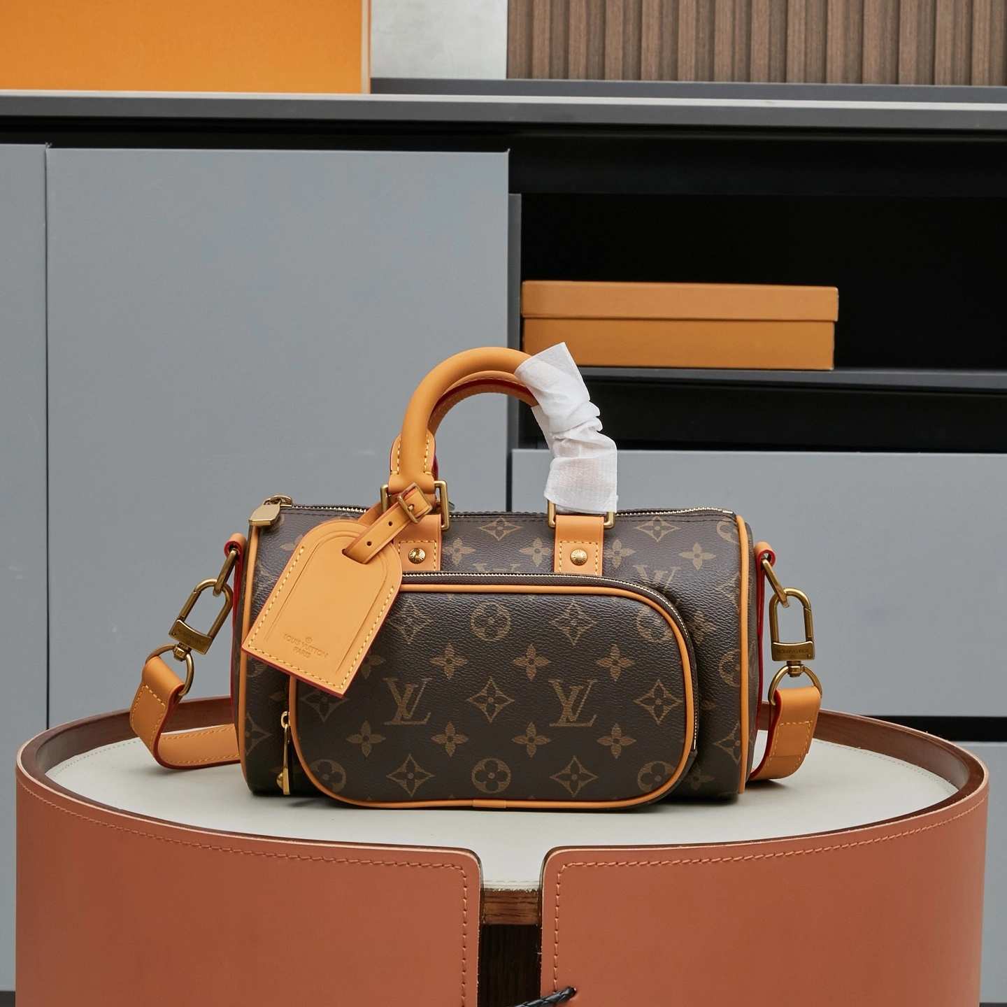 MOMO--8V M14981 high quality version Keepall 25 Cargo Monogram Archive cowhide item:F-B000B0256
