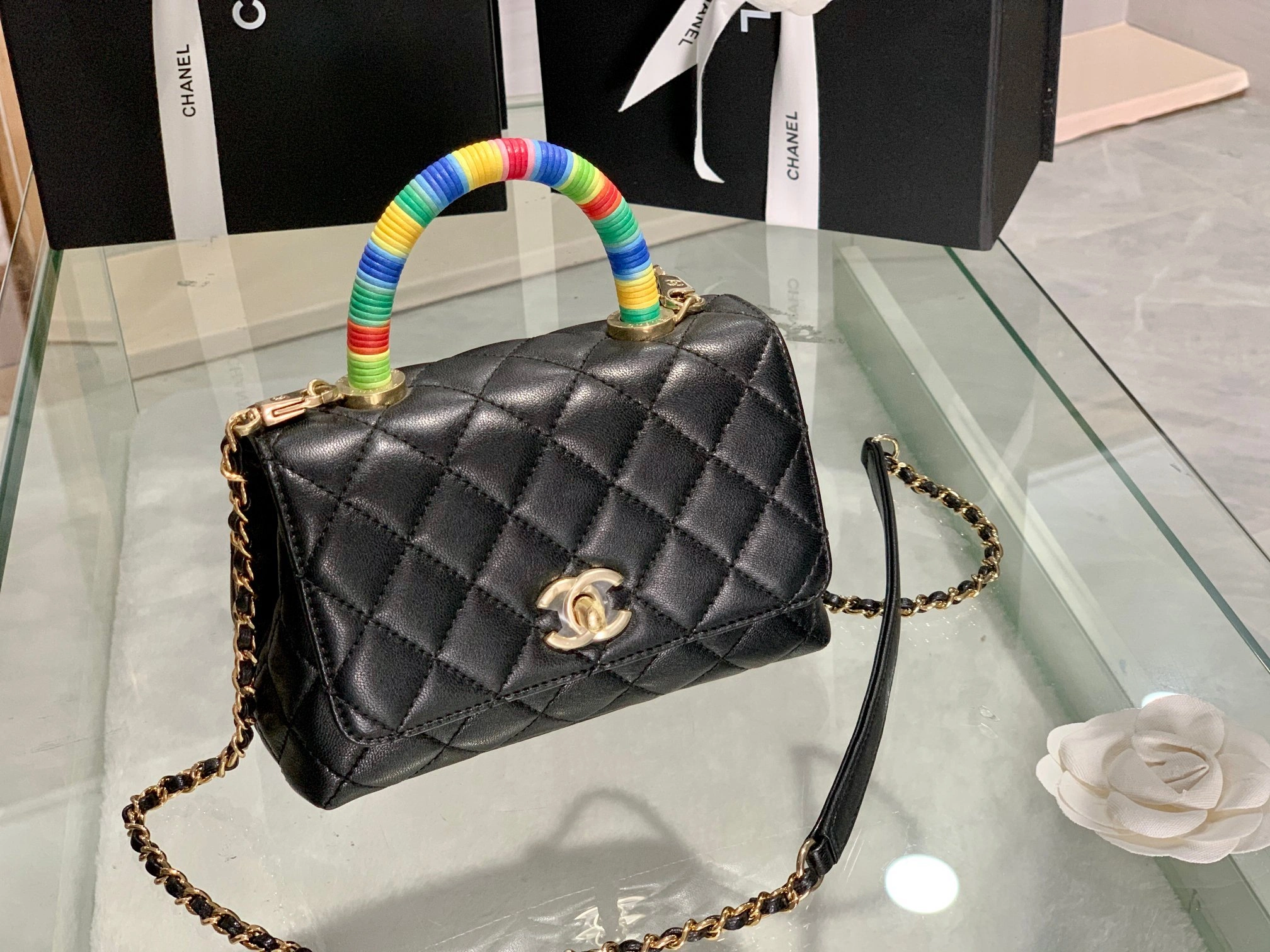 Custombag-- AS2215-B05240-94305 coco handle high quality version The rainbow handle bag item：C-B803D077