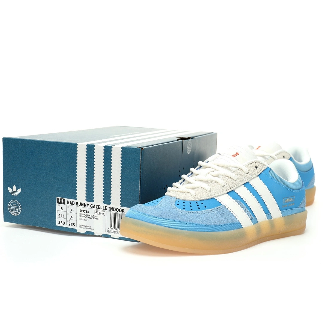 Flying pig-- 14i41s IF9734 Bad Bunny x Gazelle Indoor Trainers "San Juan Blue" item: E-X000L2529B
