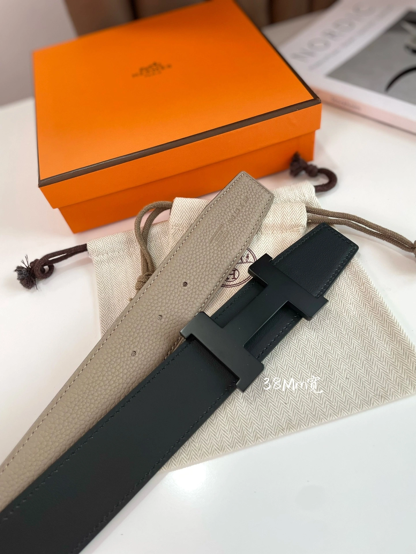 &Barbara-- CONSTANCE BELT BUCKLE & REVERSIBLE LEATHER STRAP 38MM item:C-S316B2540