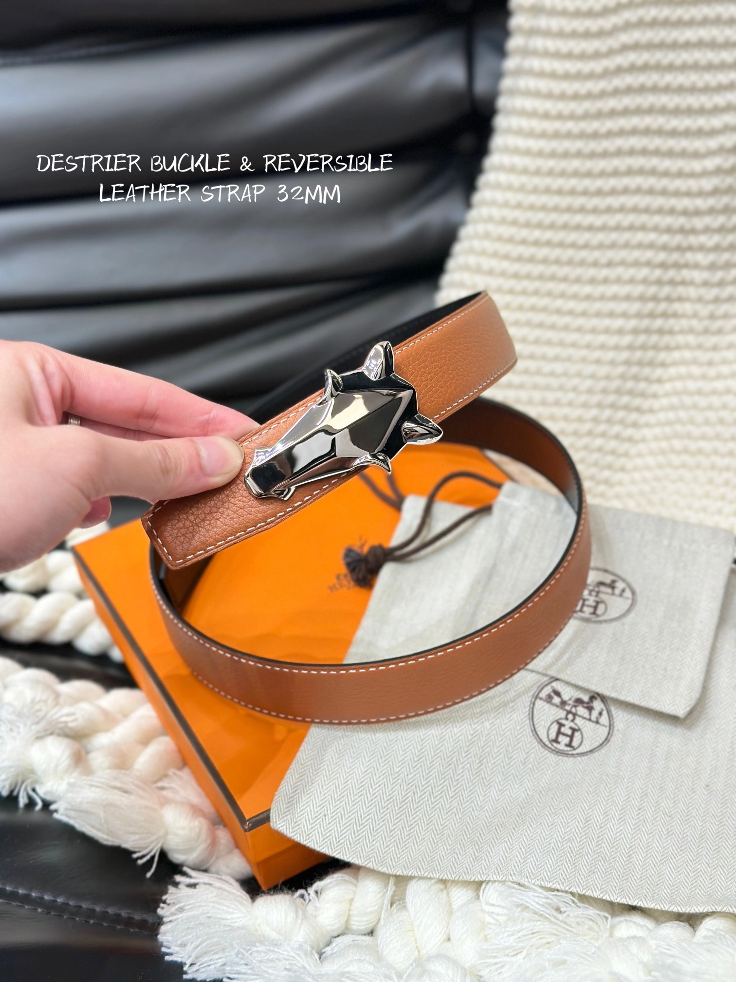 Barbara-- H5r75s DESTRIER BELT BUCKLE & REVERSIBLE LEATHER STRAP item:D-S333H3087
