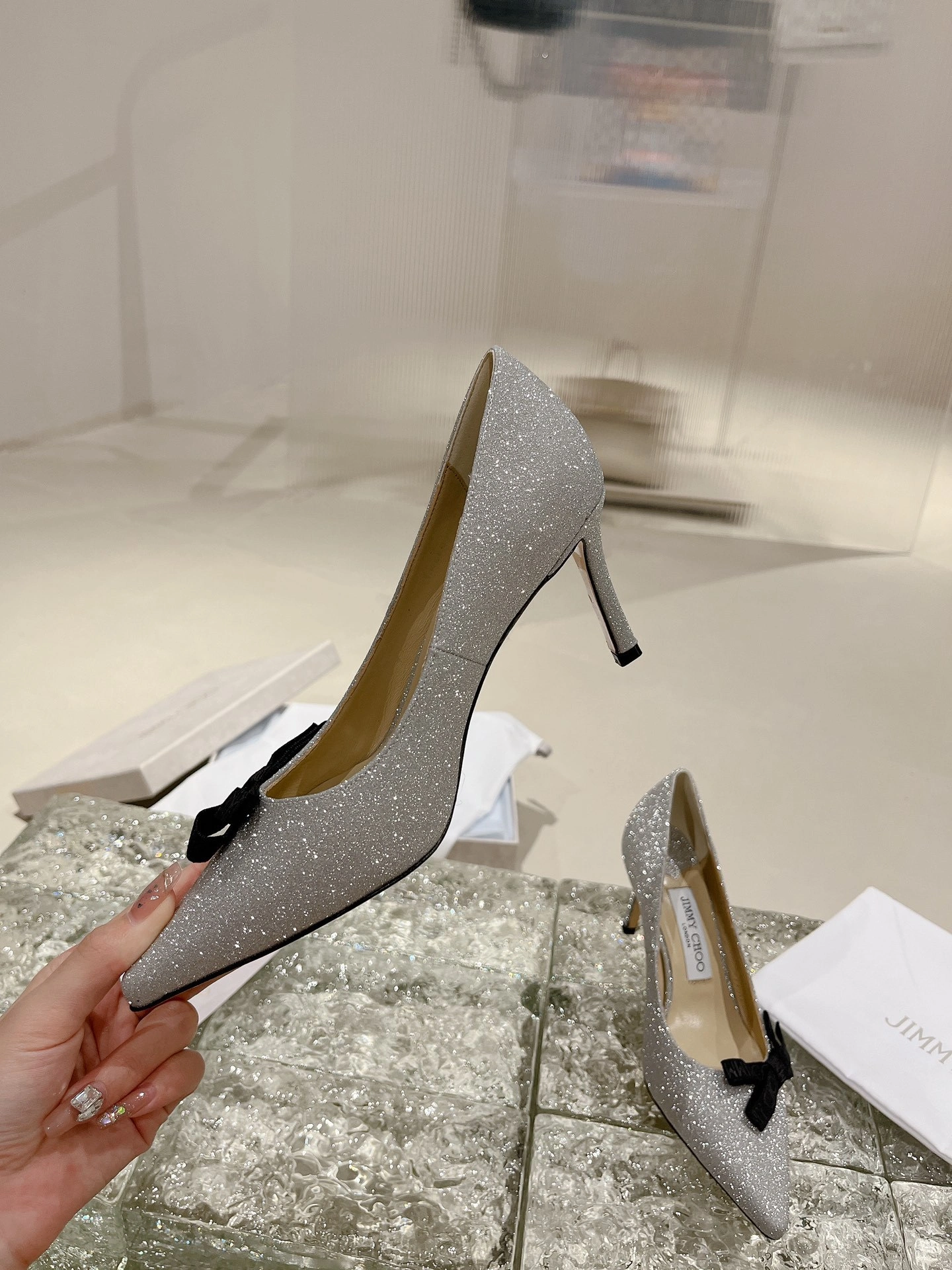 COCO-- ROMY85BMGSILVERBLACK Calfskin Heel height 6cm item:D-X02A1031