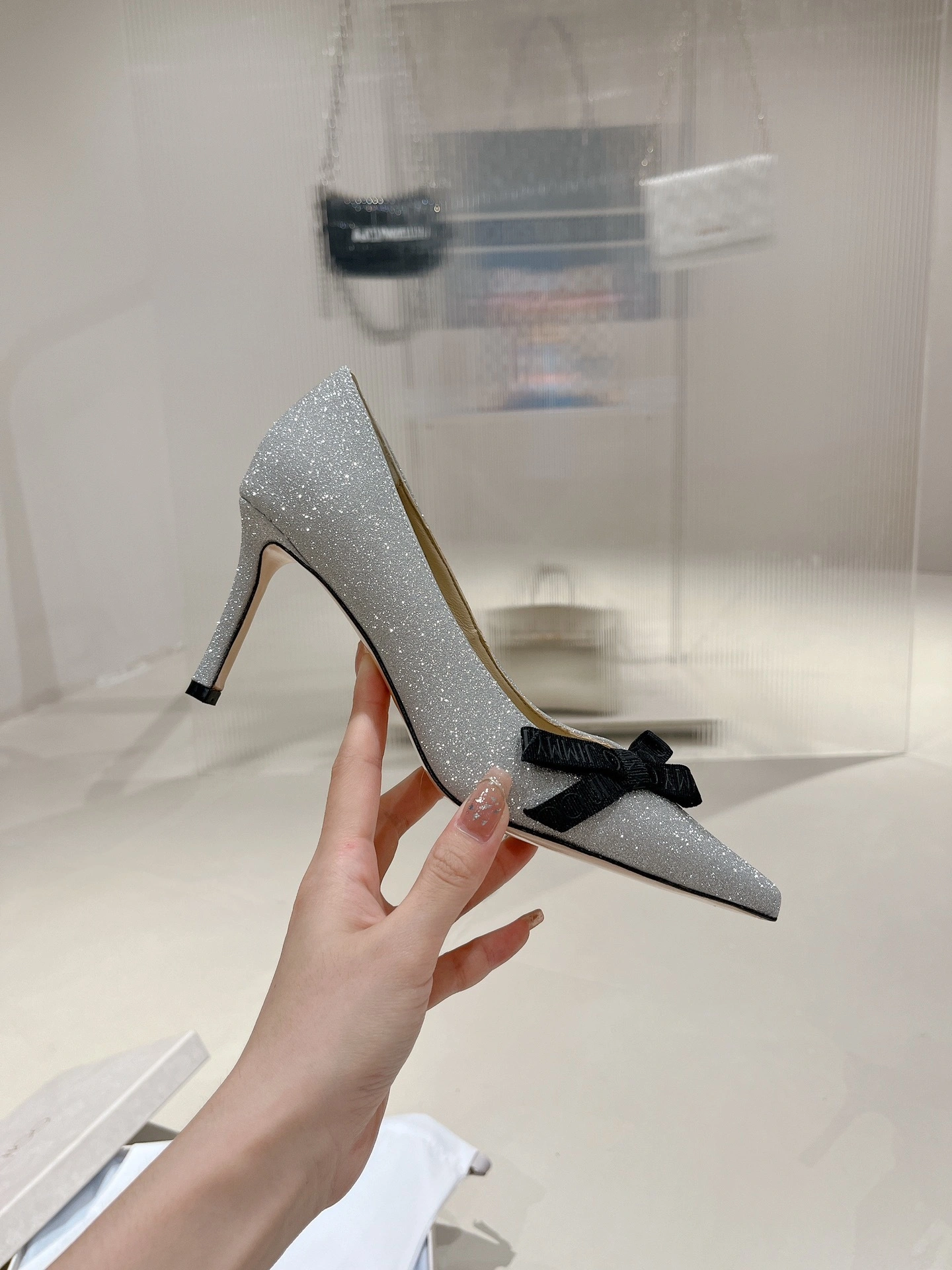COCO-- ROMY85BMGSILVERBLACK Calfskin Heel height 6cm item:D-X02A1031