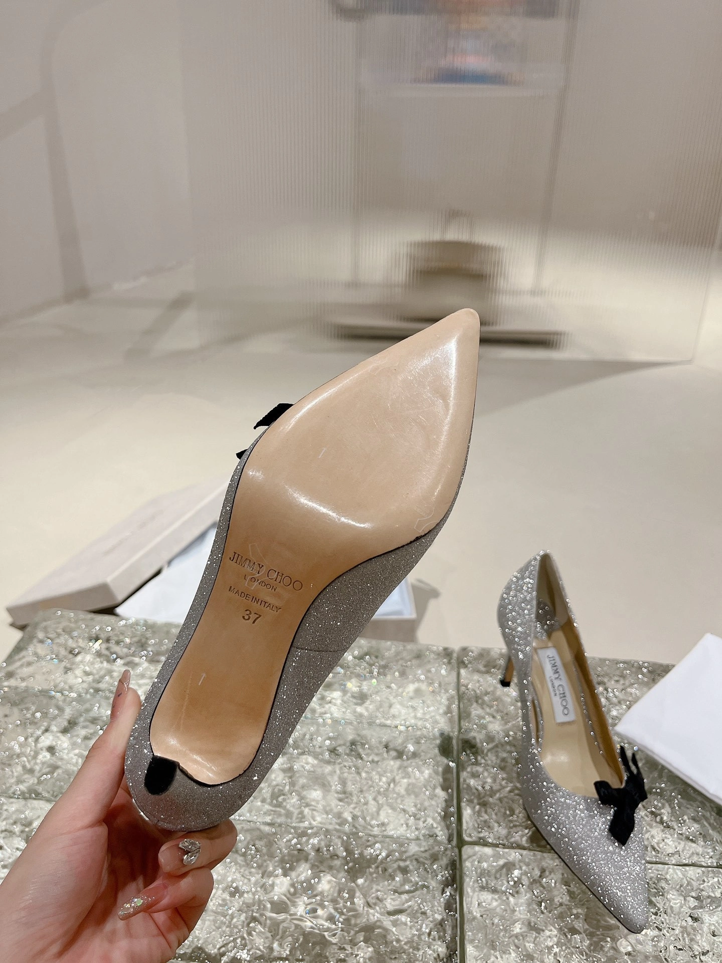COCO-- ROMY85BMGSILVERBLACK Calfskin Heel height 6cm item:D-X02A1031