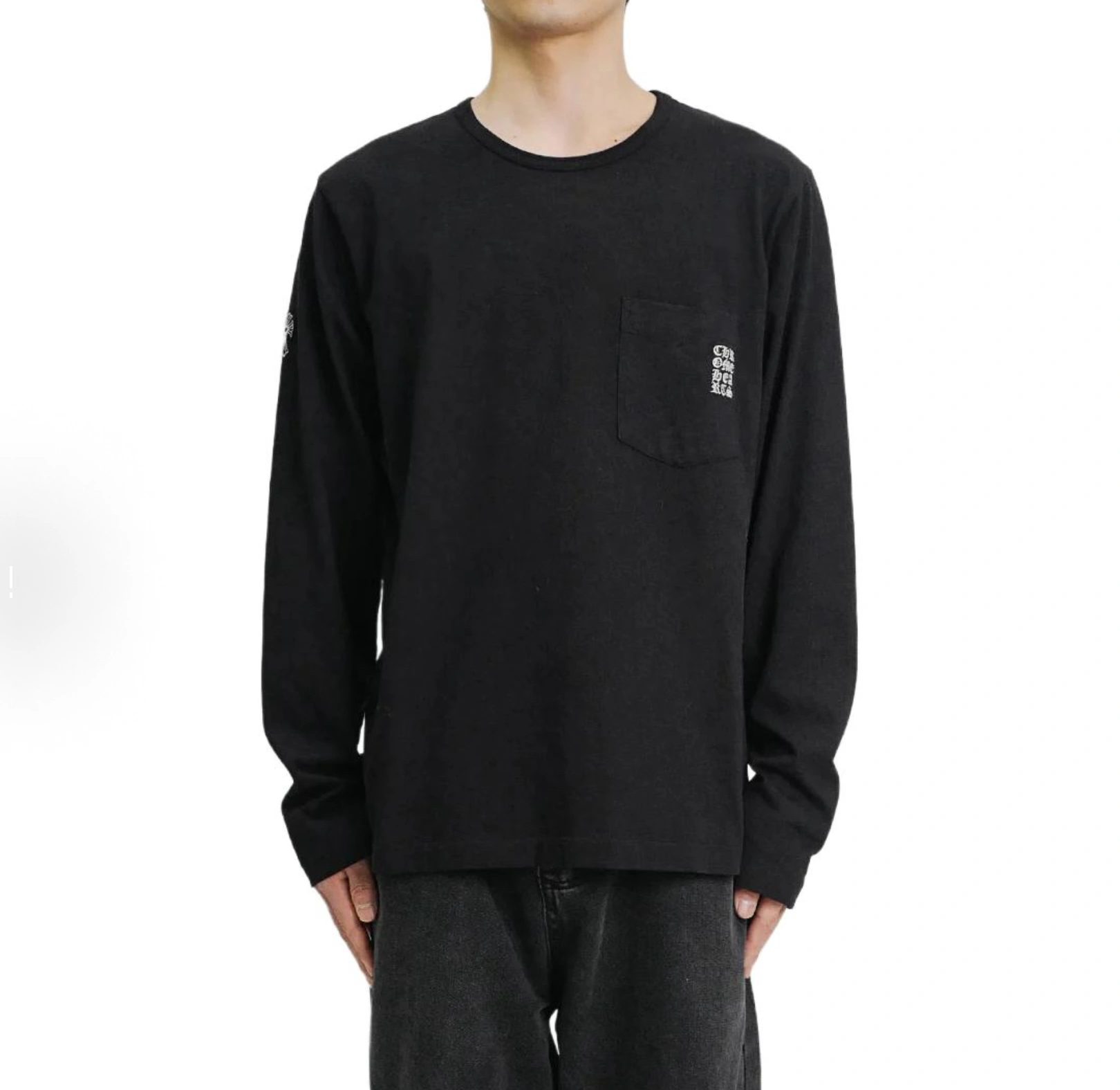 Gemini -- 3hro75 Long Sleeve Pocket Tee in Black embroidery item:E-F140L1915H