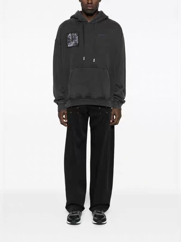 Gemini- Off Whit5 2025AW big cutting hoodie Cotton embroidery oversized item:E-FL29K2101F