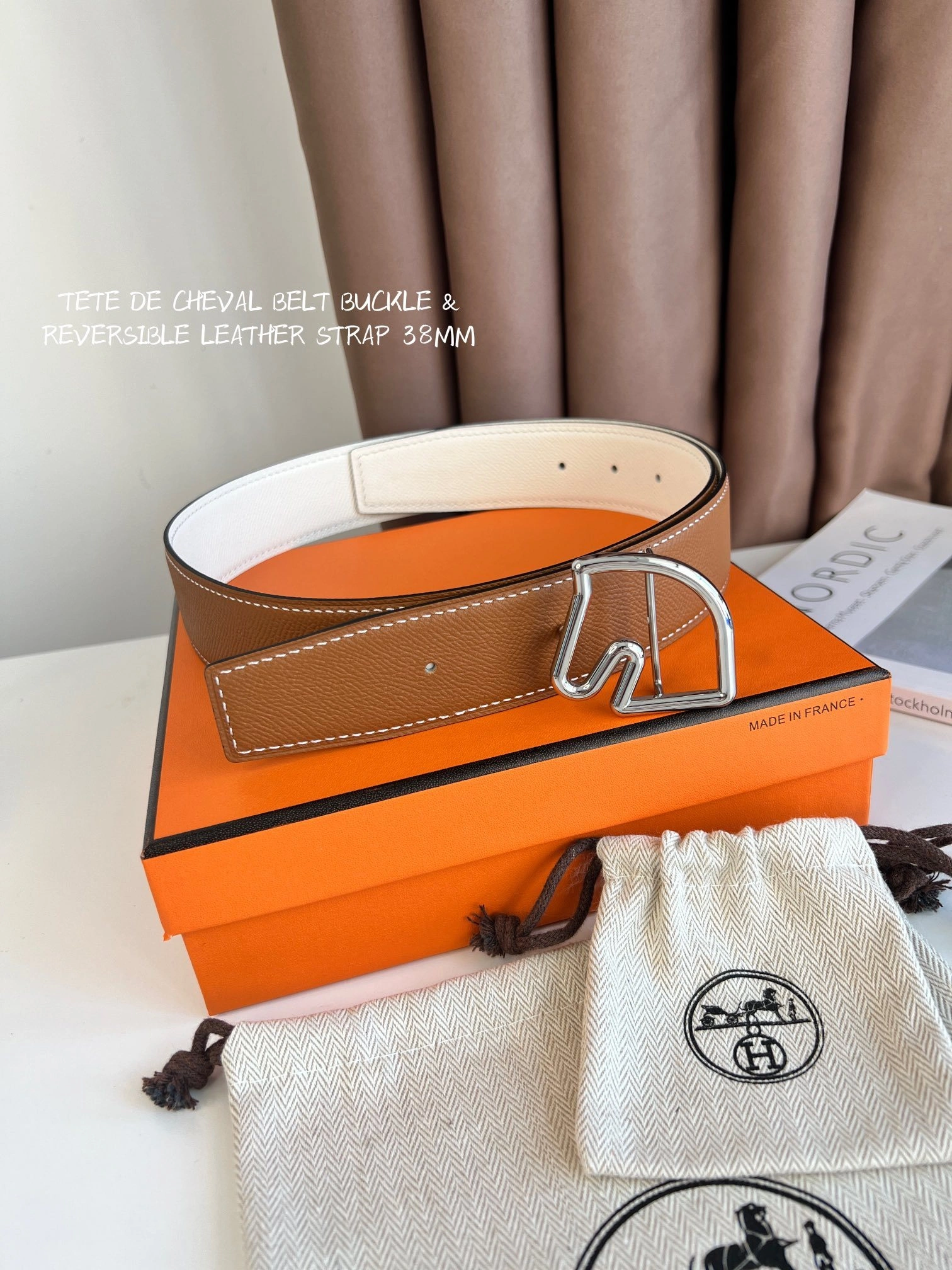 Barbara-- TETE DE CHEVAL BELT BUCKLE & REVERSIBLE LEATHER STRAP 38MM epsom item:C-S333B25134