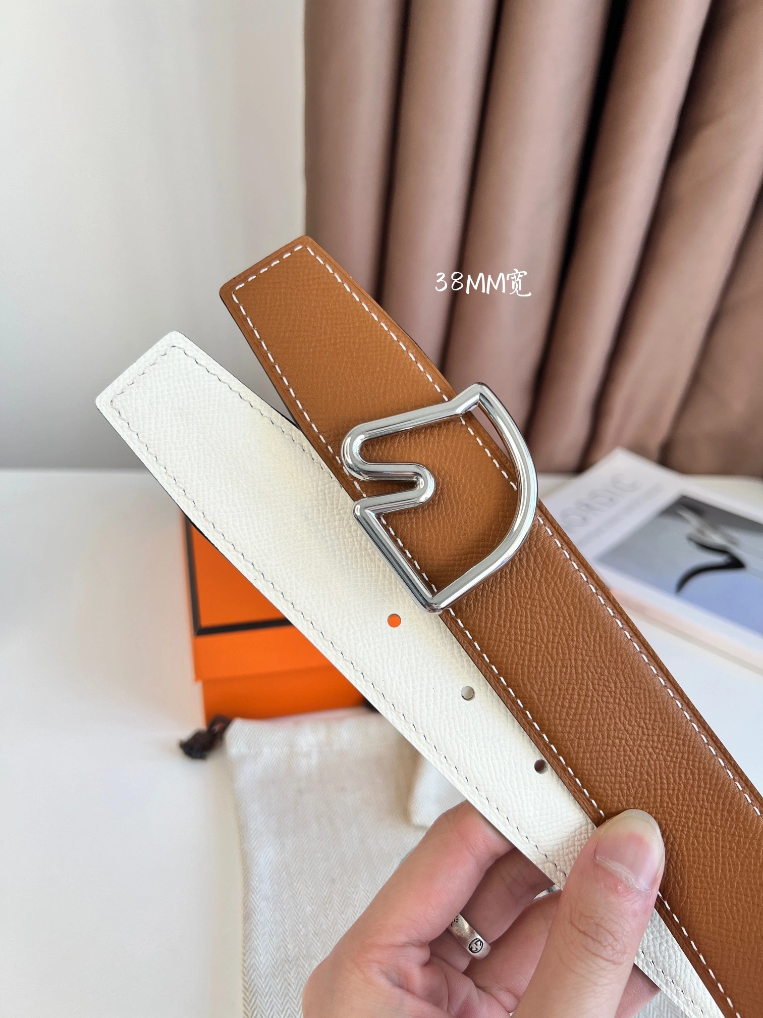 Barbara-- TETE DE CHEVAL BELT BUCKLE & REVERSIBLE LEATHER STRAP 38MM epsom item:C-S333B25134