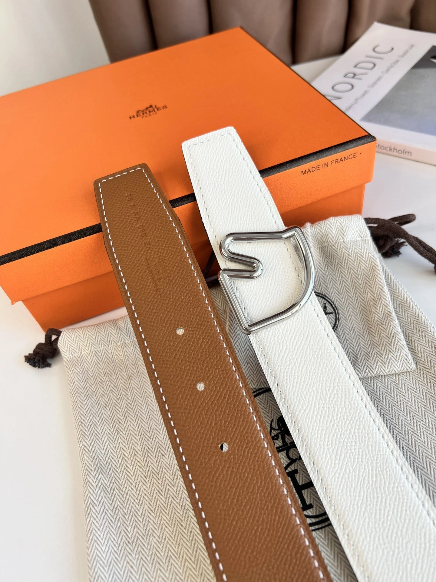 Barbara-- TETE DE CHEVAL BELT BUCKLE & REVERSIBLE LEATHER STRAP 38MM epsom item:C-S333B25134