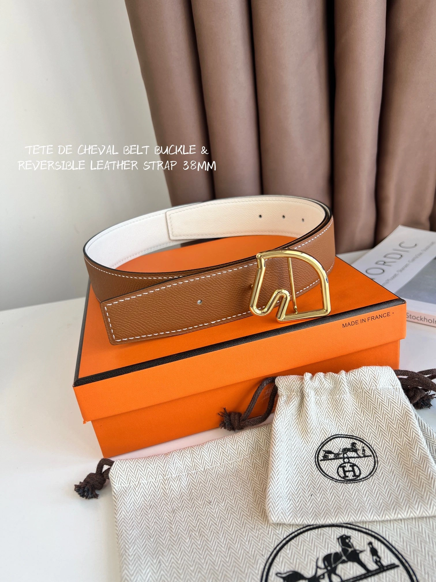 &Barbara-- TETE DE CHEVAL BELT BUCKLE & REVERSIBLE LEATHER STRAP 38MM epsom item:C-S333B25135