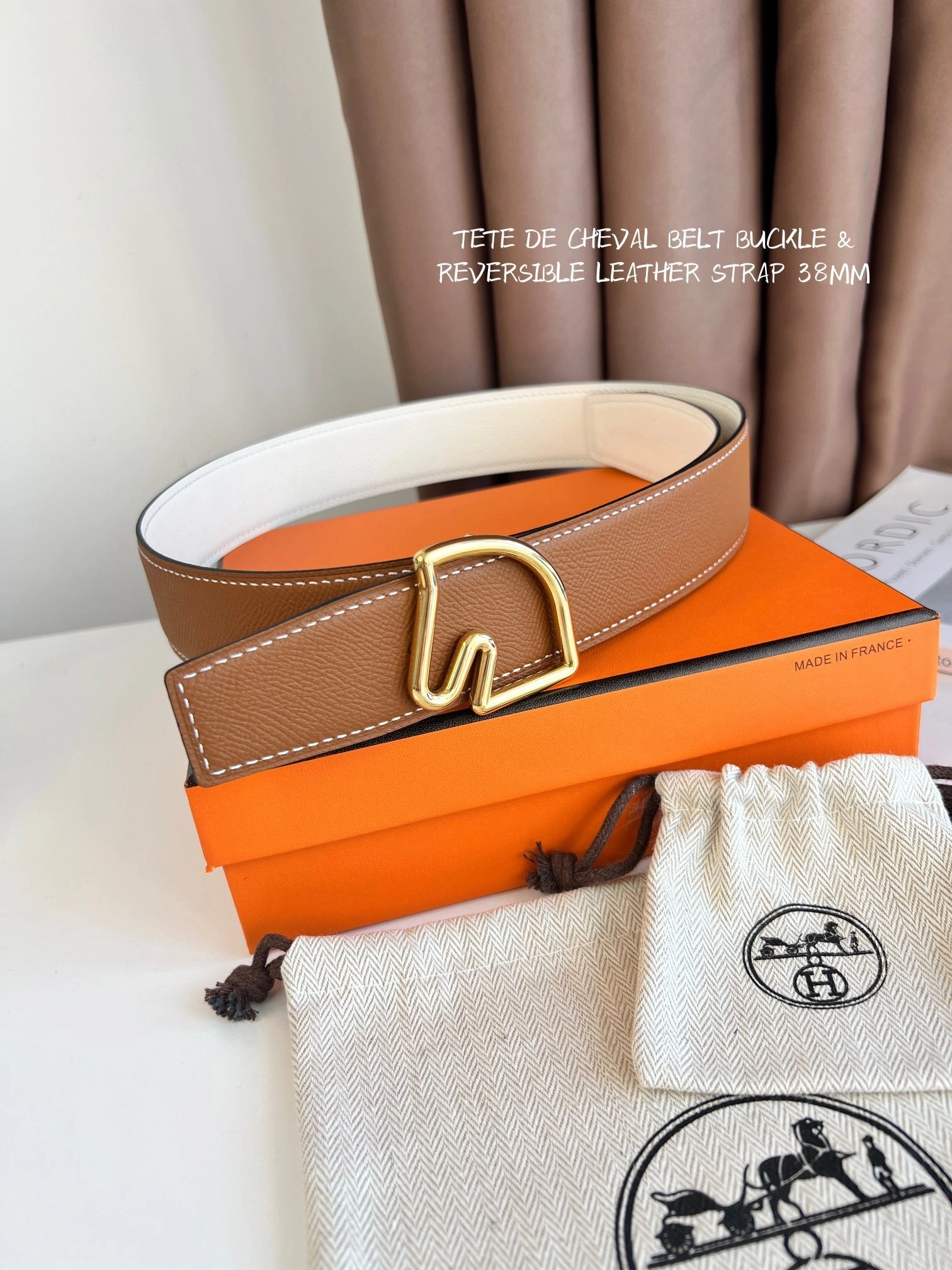 &Barbara-- TETE DE CHEVAL BELT BUCKLE & REVERSIBLE LEATHER STRAP 38MM epsom item:C-S333B25135