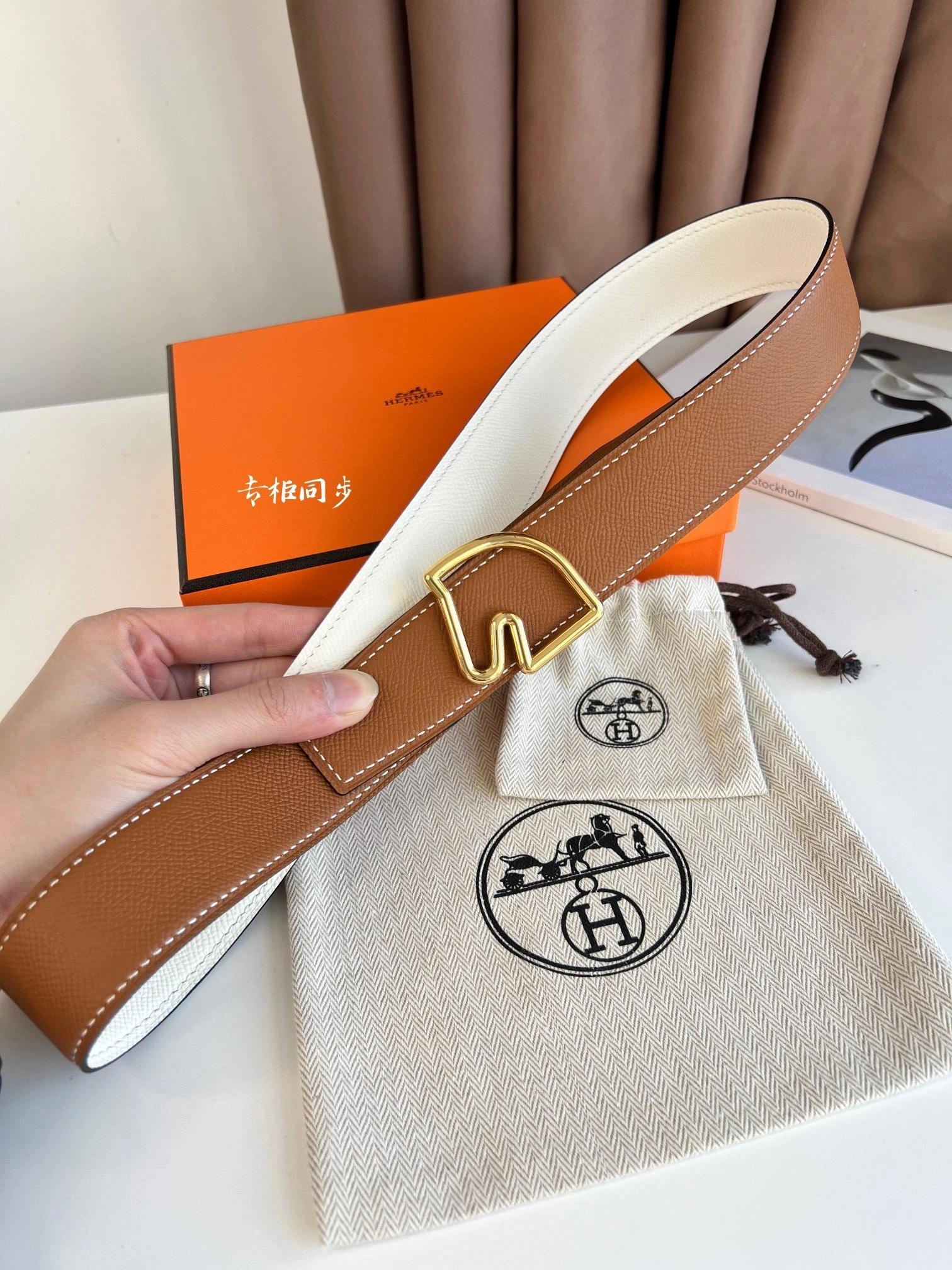 &Barbara-- TETE DE CHEVAL BELT BUCKLE & REVERSIBLE LEATHER STRAP 38MM epsom item:C-S333B25135