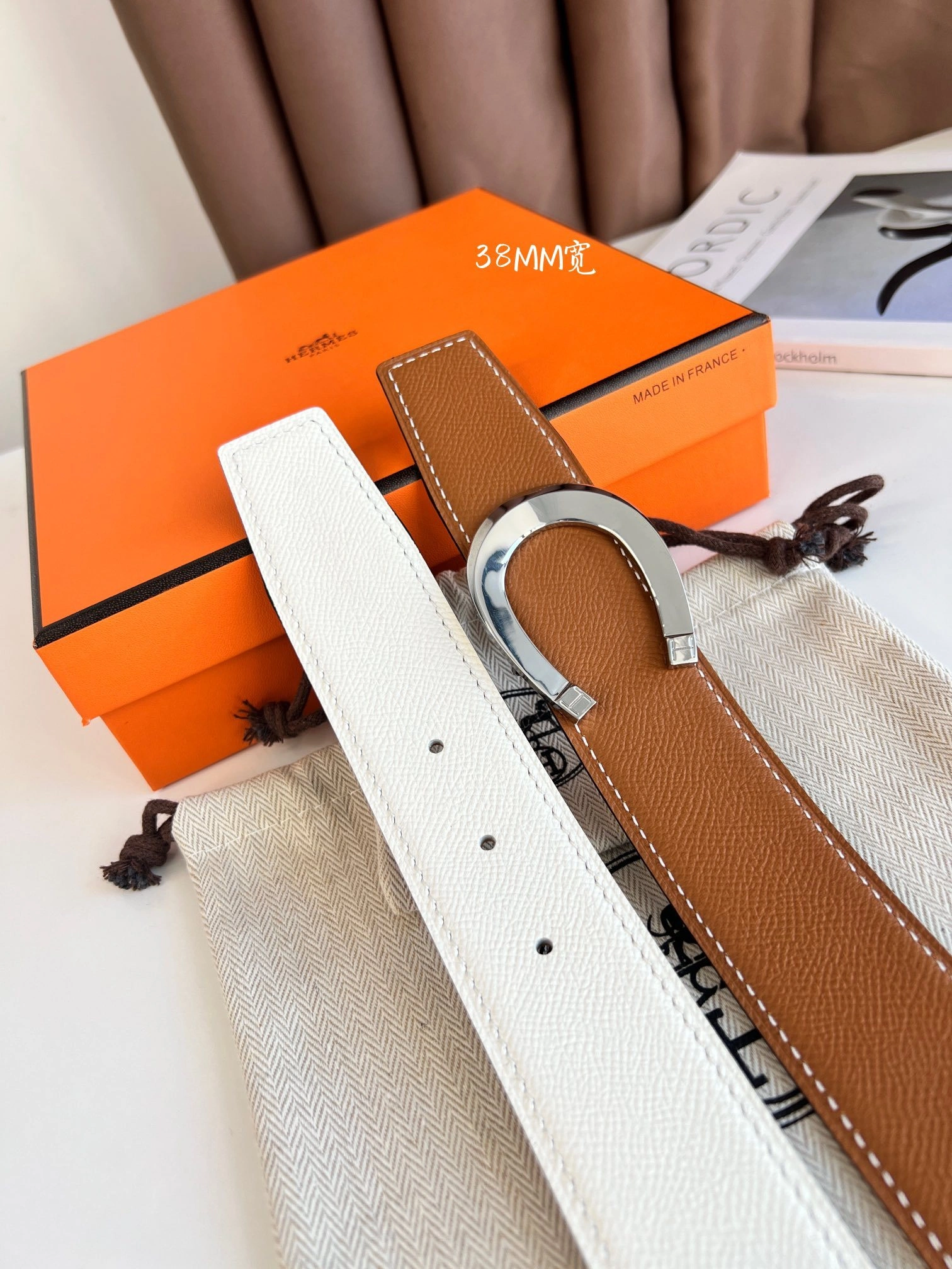 Barbara-- TETE DE CHEVAL BELT BUCKLE & REVERSIBLE LEATHER STRAP 38MM epsom item:C-S333B25136