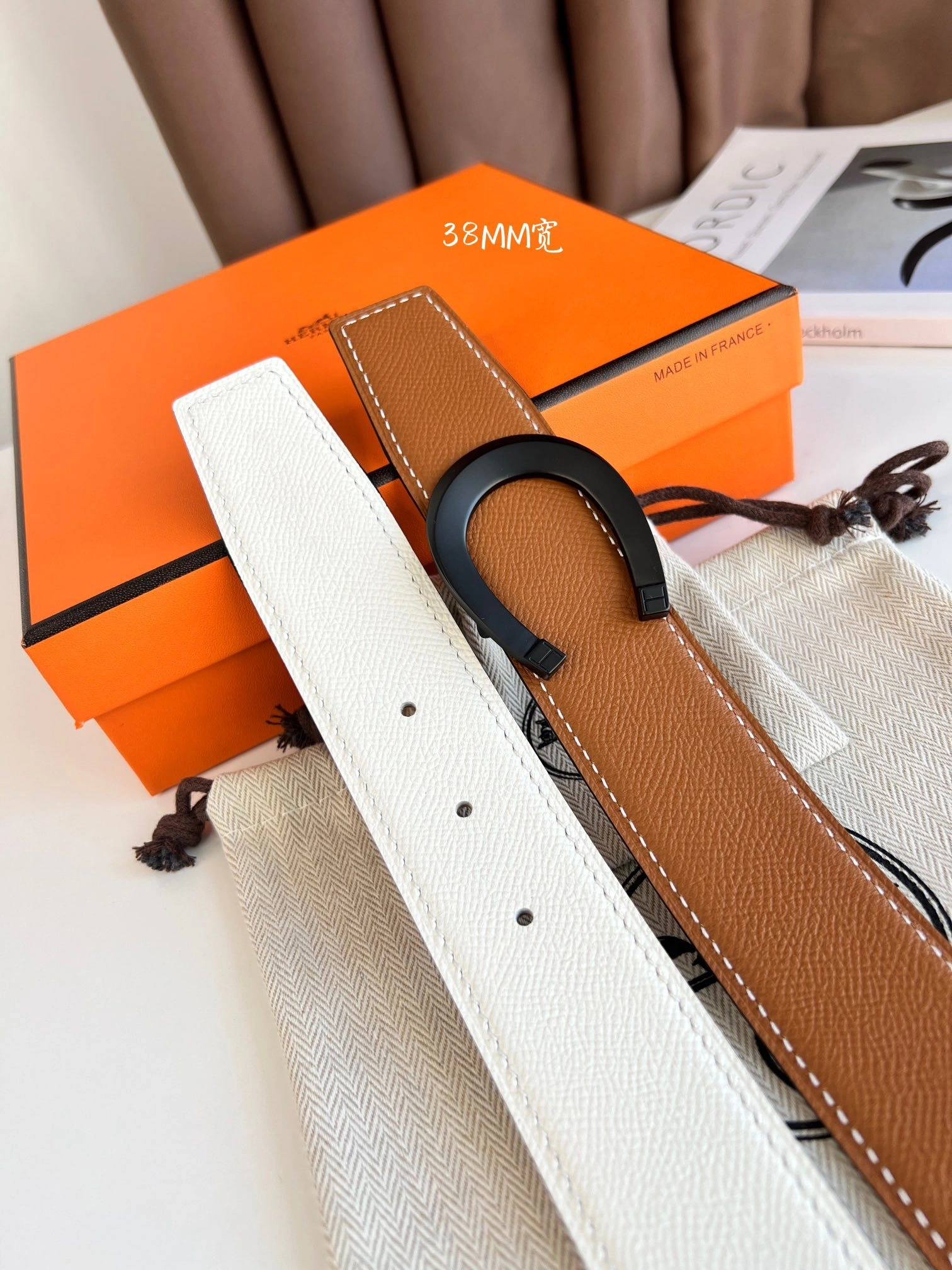 Barbara-- TETE DE CHEVAL BELT BUCKLE & REVERSIBLE LEATHER STRAP 38MM epsom item:C-S333B25137
