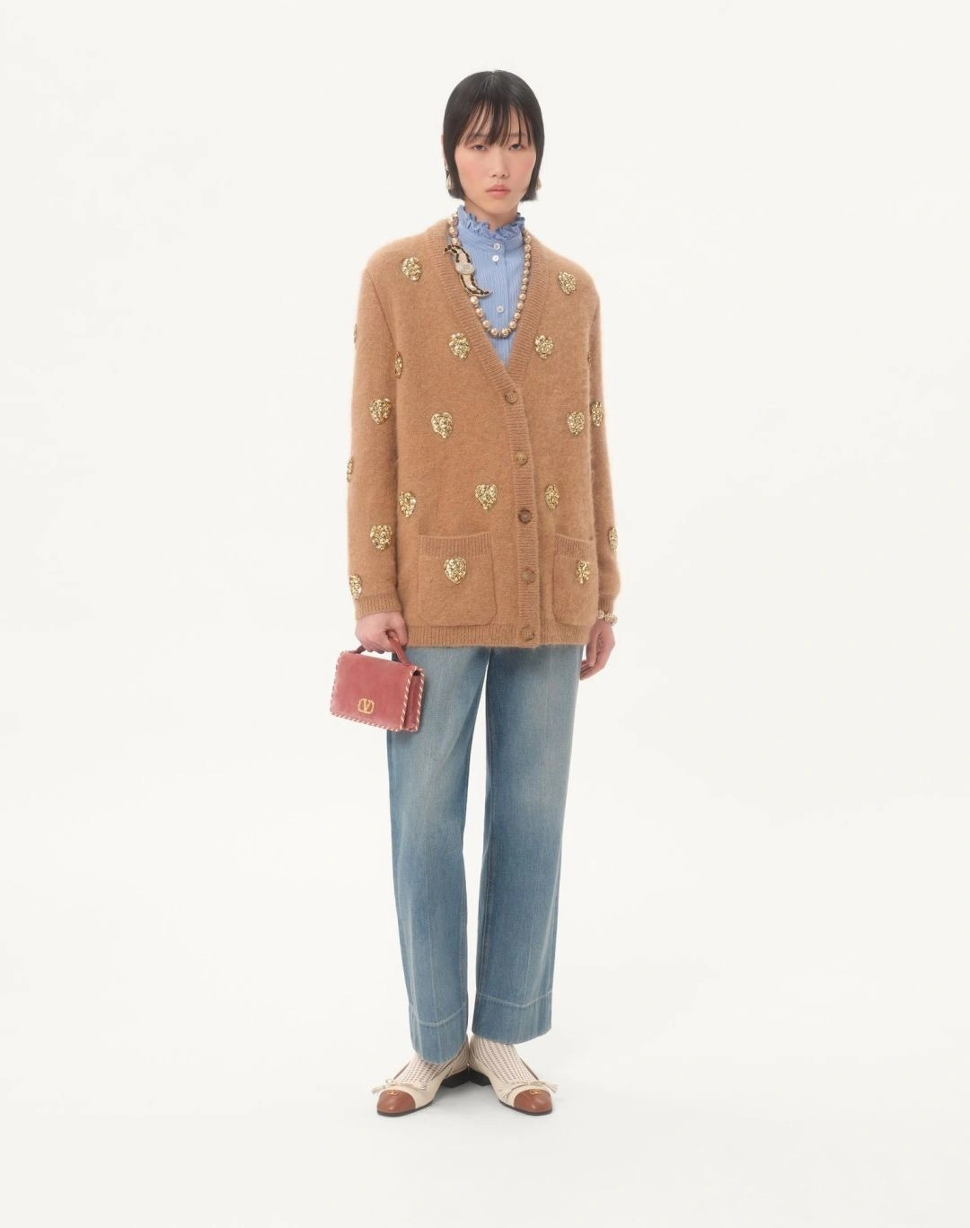 Victoria-- V1859ti9o Sequin Heart Wool Cardigan item:E-F140L1908H