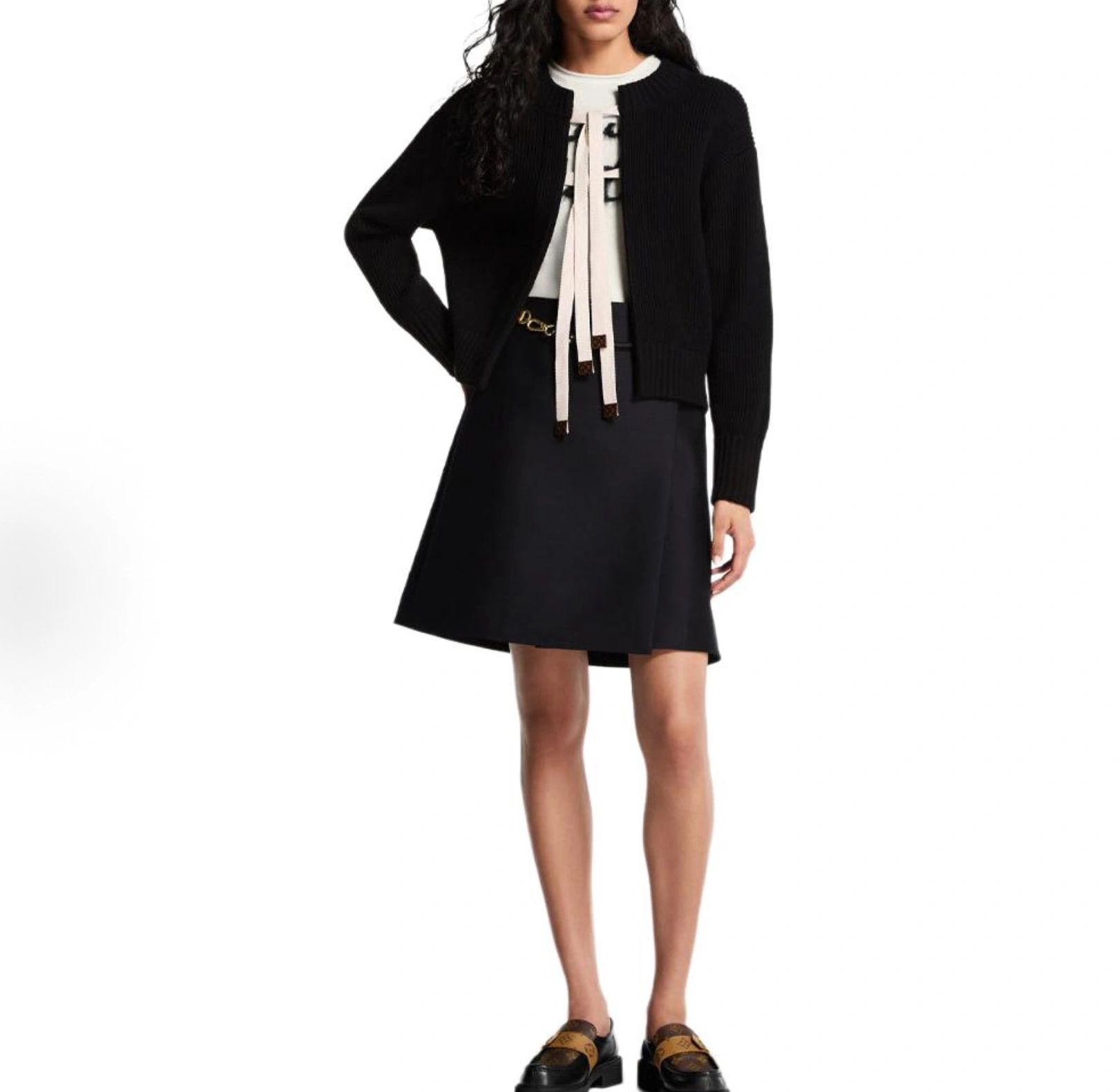 Victoria- 8V Wool Knit Cardigan with Monogram Ribbon Ties item:E-F140L1926H