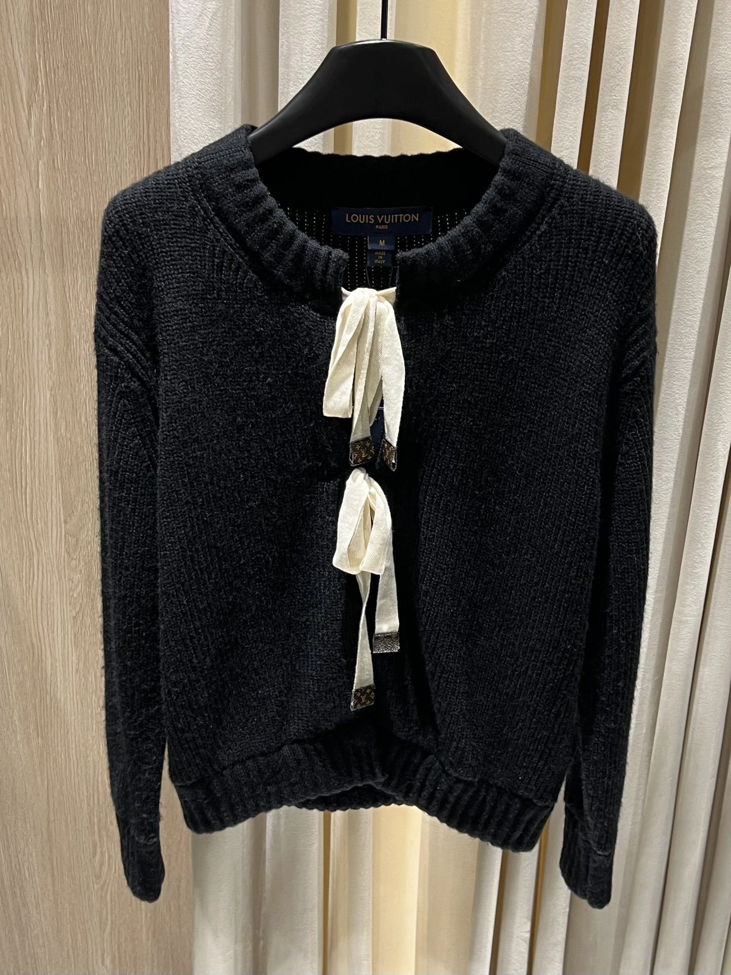 Victoria- 8V Wool Knit Cardigan with Monogram Ribbon Ties item:E-F140L1926H