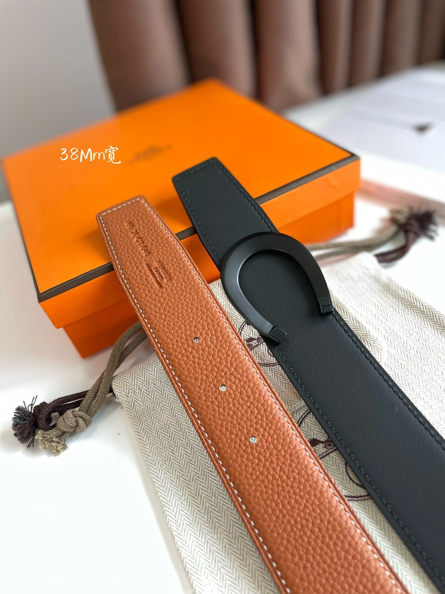&Barbara-- TETE DE CHEVAL BELT BUCKLE & REVERSIBLE LEATHER STRAP 38MM item:C-S333B25142