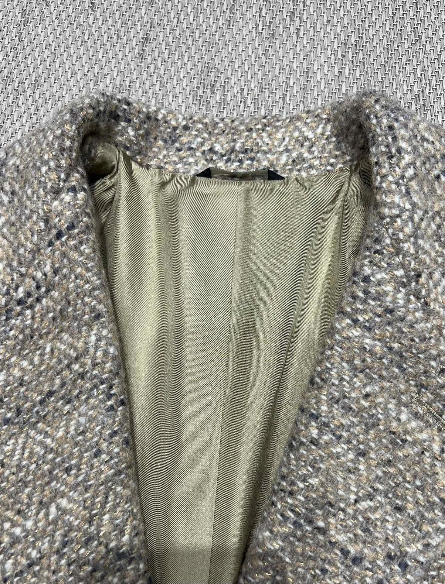 Victoria-- 8oro Pi191 Wool Blend Tweed Blazer Tweed Stand-Collar Vest item:F-F140A1403H