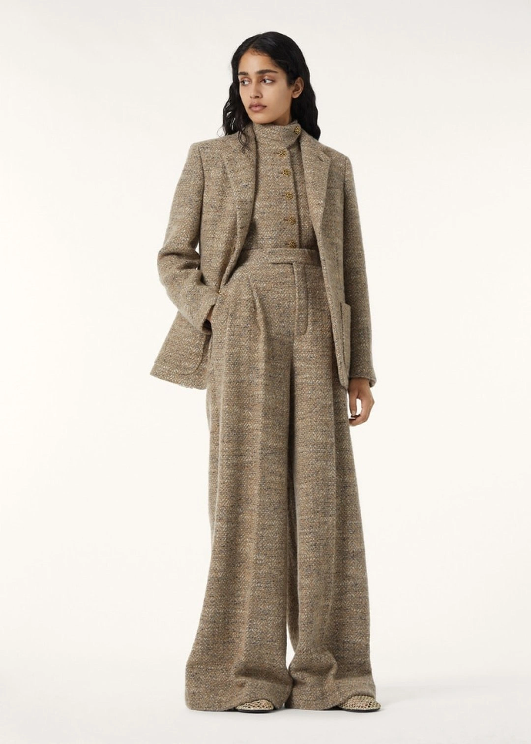 Victoria-- 8oro Pi191 Wool Blend Tweed Blazer Tweed Stand-Collar Vest item:F-F140A1403H