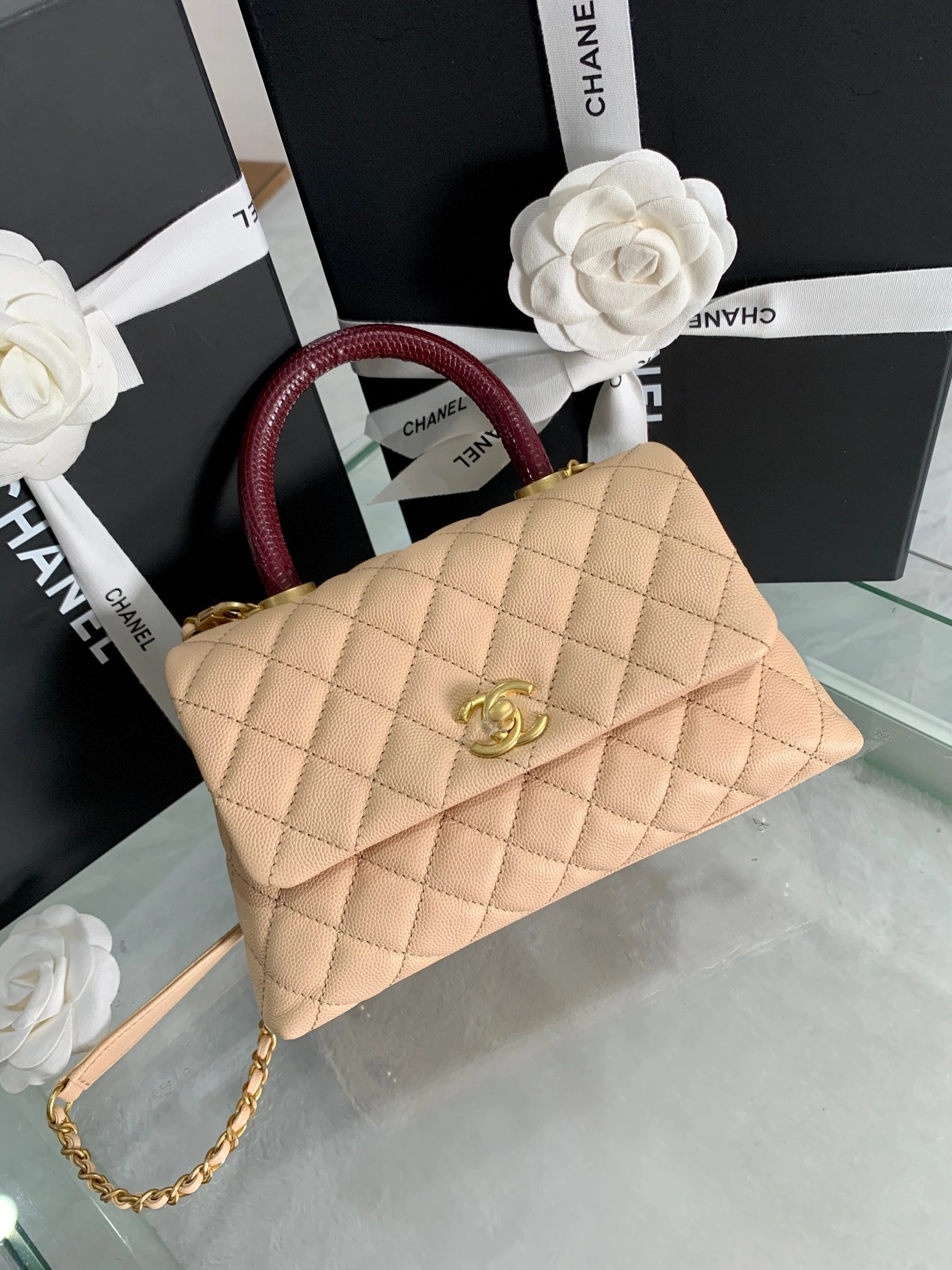 Custombag-- coco handle high quality version Beautiful naked apricot item：C-B803D0772