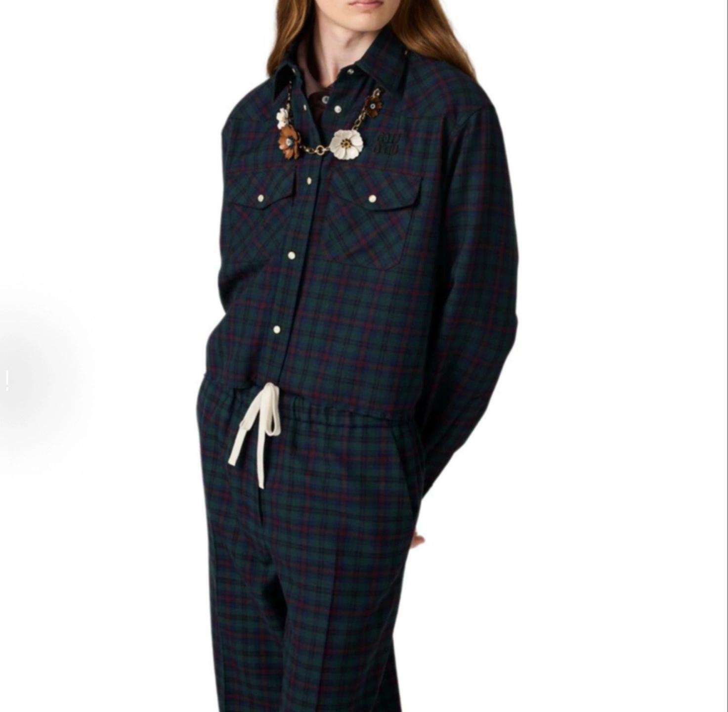 Victoria -- 7iu7iu Checked Embroidered Shirt + Checked Trousers suit item:E-F140L1923H