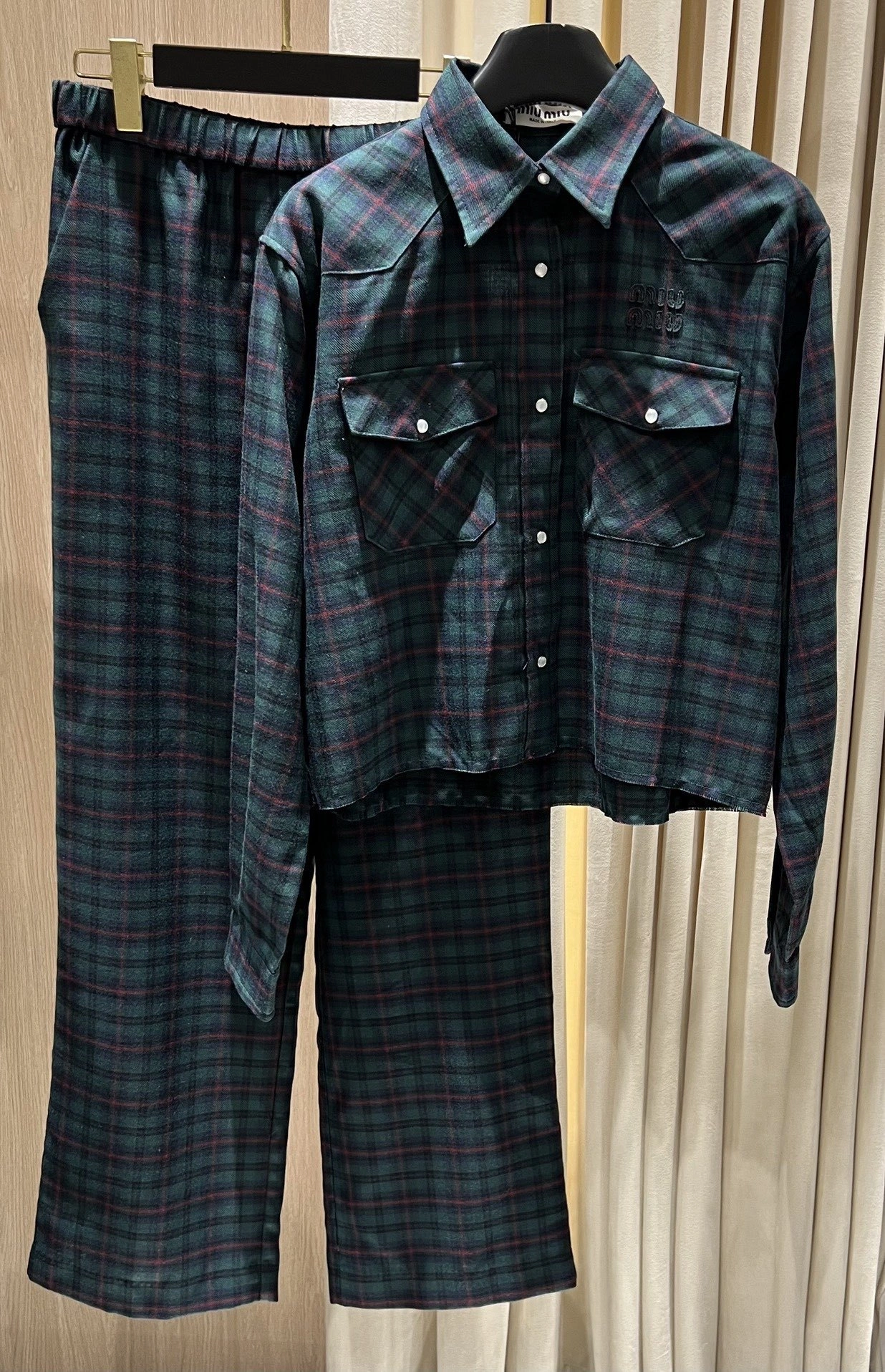 Victoria -- 7iu7iu Checked Embroidered Shirt + Checked Trousers suit item:E-F140L1923H