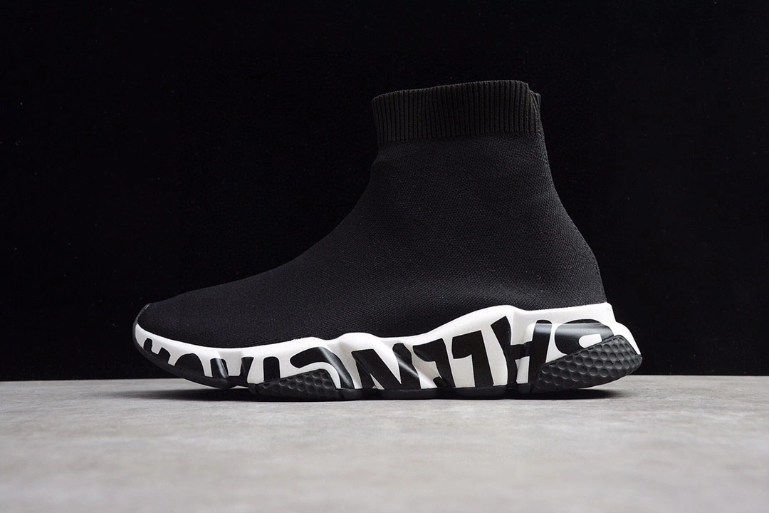 &high quality version Balenciga Speed Graffiti Trainers White Black item number:099I067X0300I1412