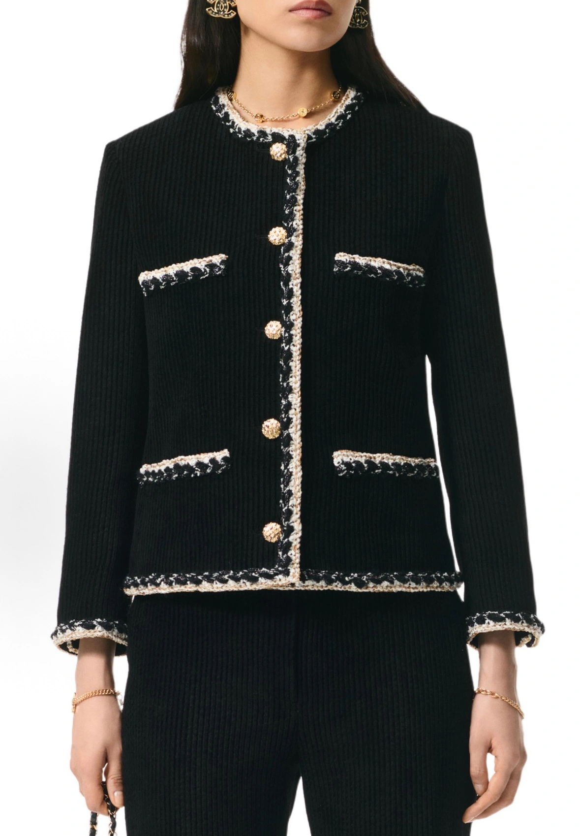Victoria- 3h1958 Velvet Corduroy Jacket with Hand-woven Tweed Trim item:F-F140A1415H
