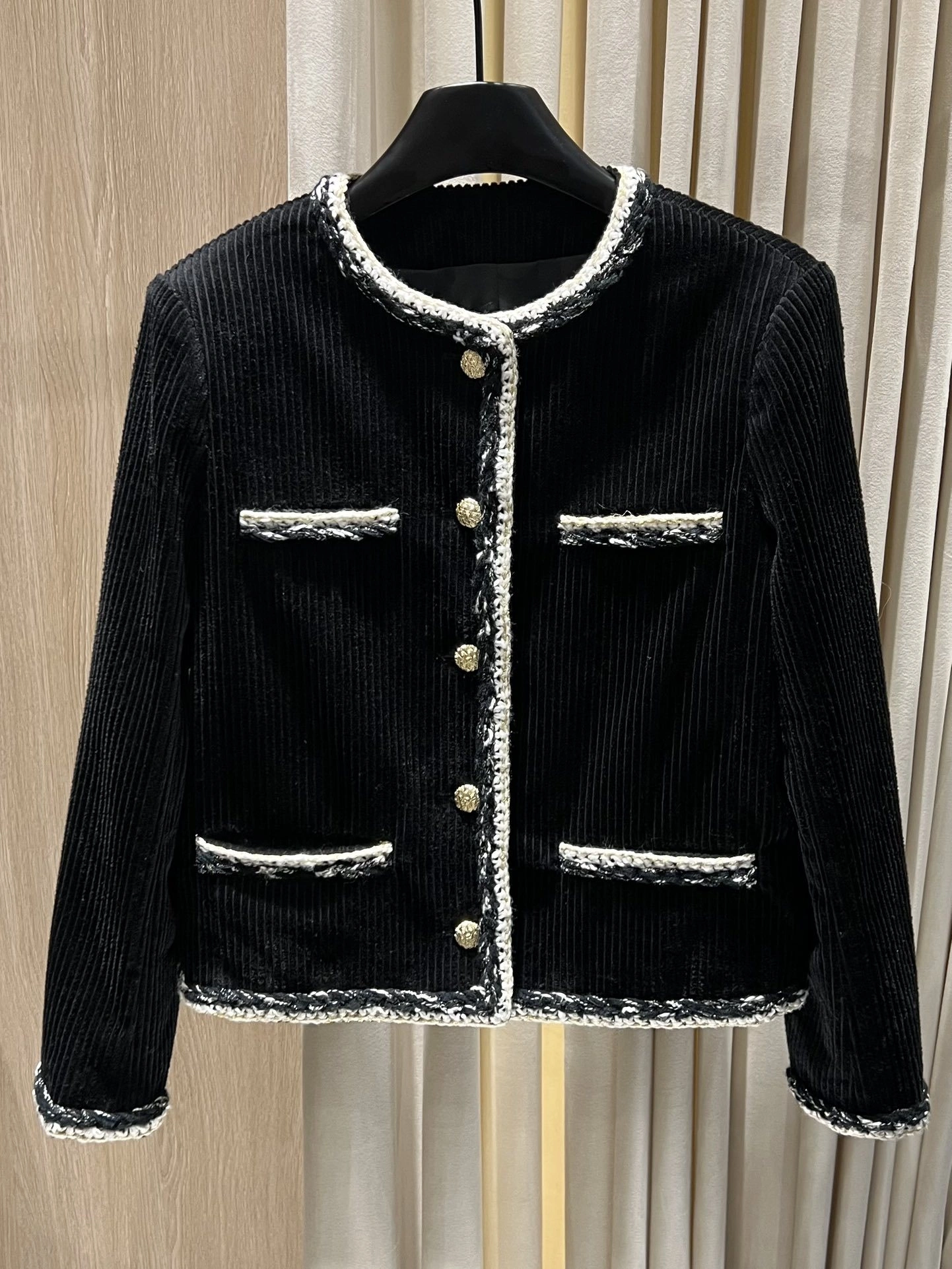Victoria- 3h1958 Velvet Corduroy Jacket with Hand-woven Tweed Trim item:F-F140A1415H